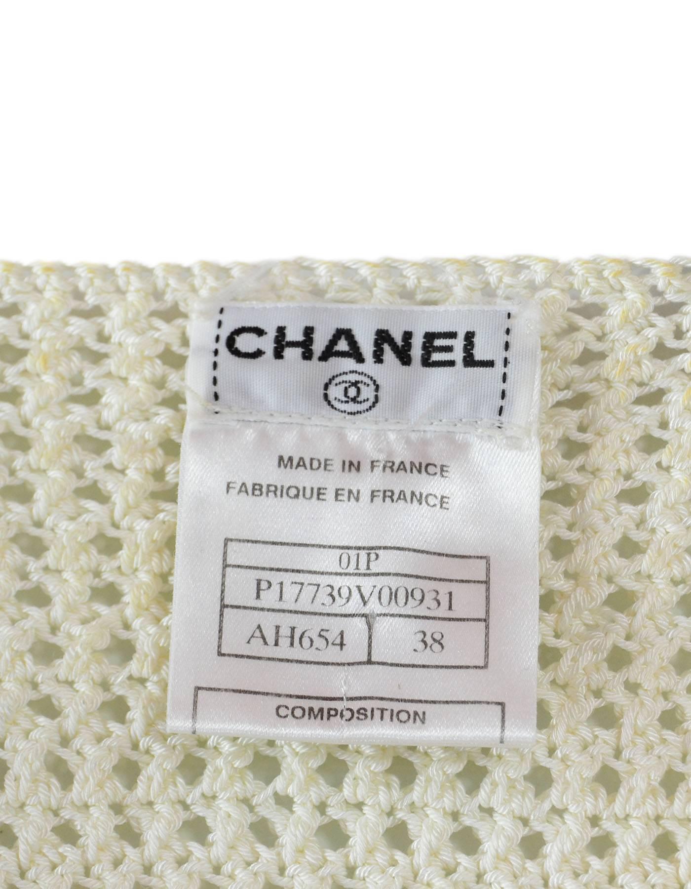 Chanel Cream Long Sleeve Crochet Top Sz 38 In Excellent Condition In New York, NY