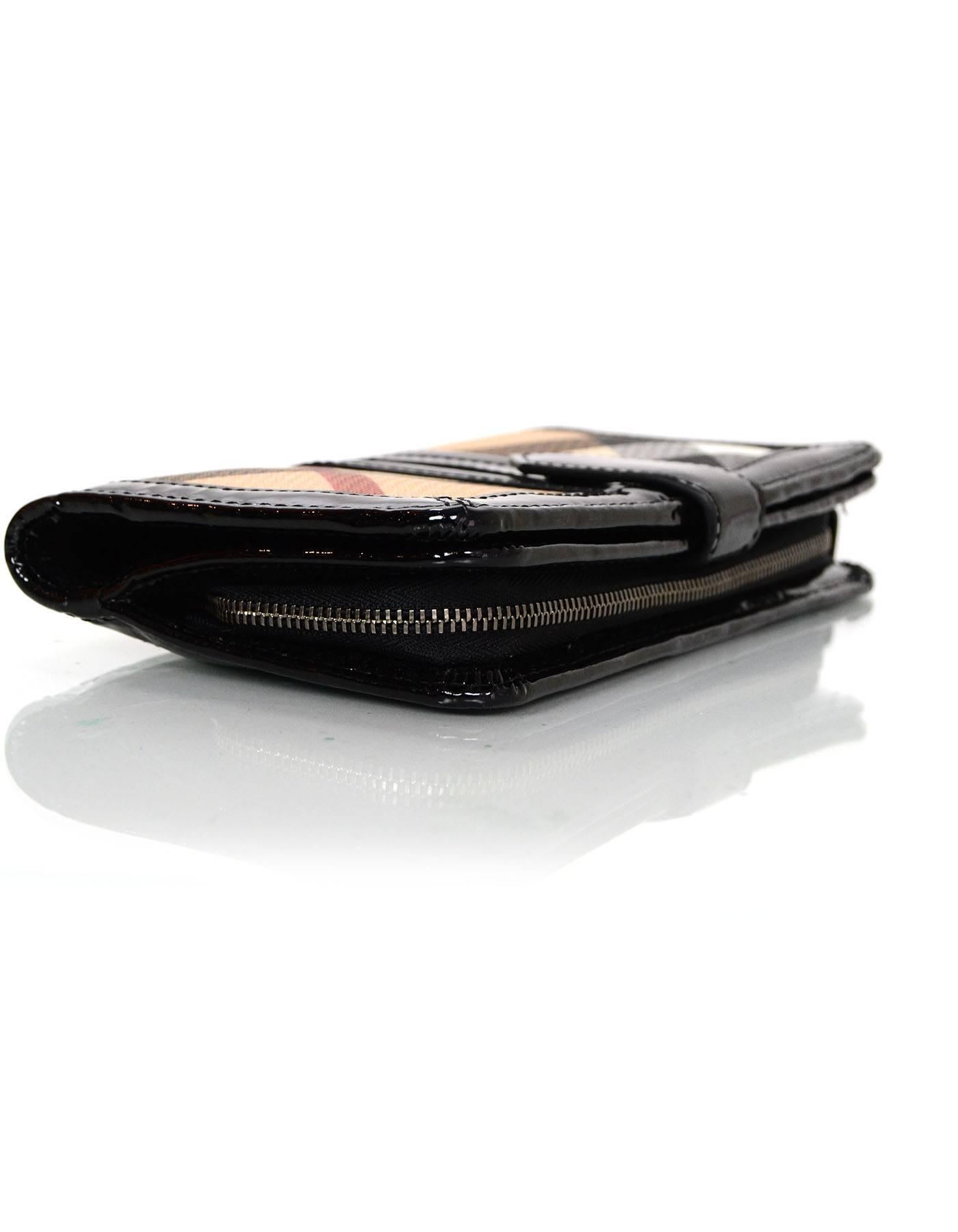Women's Burberry Black Patent Leather and Nova Plaid Wallet