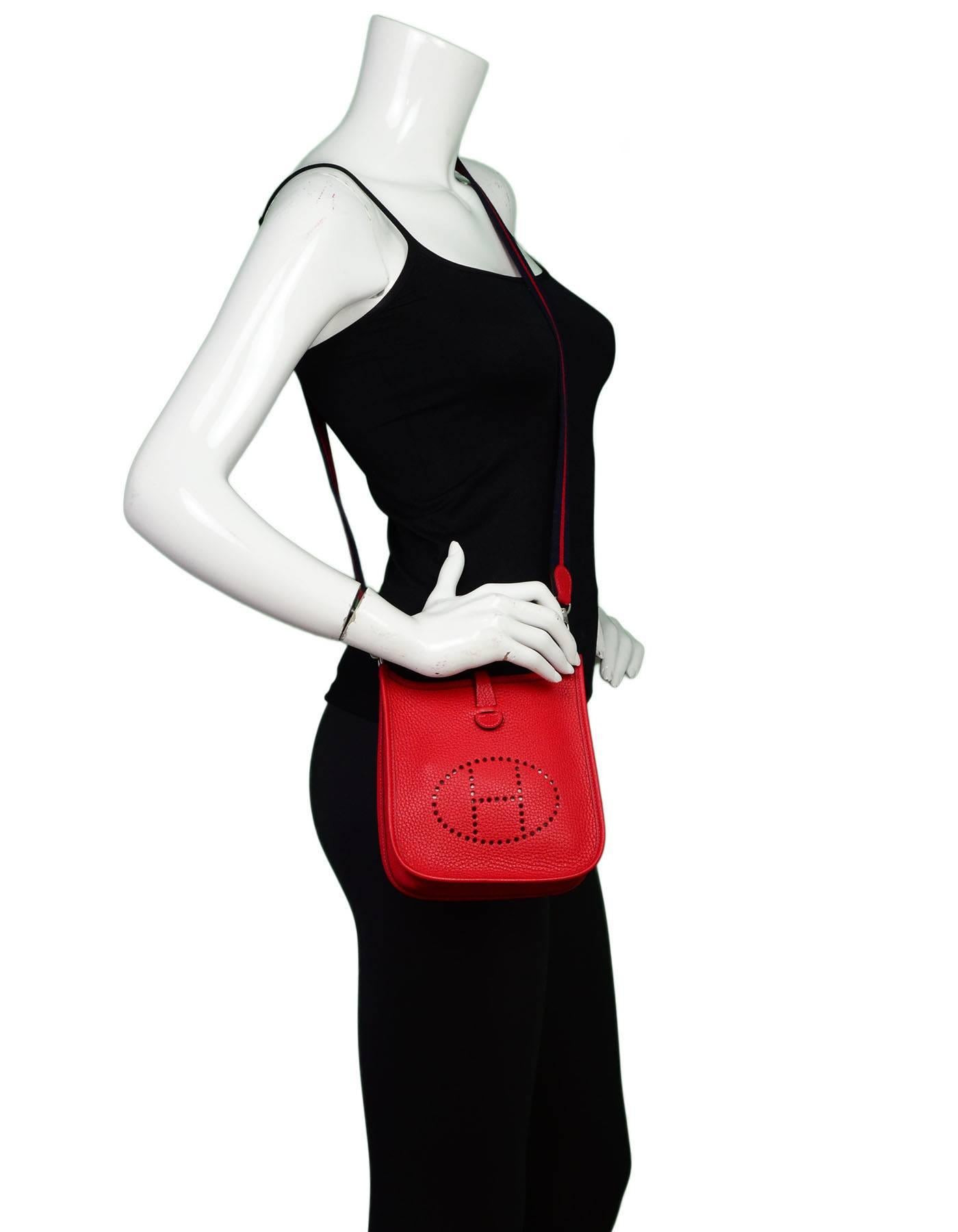 Hermes Rouge Casaque Red Clemence Leather Evelyne TPM Crossbody Bag 4