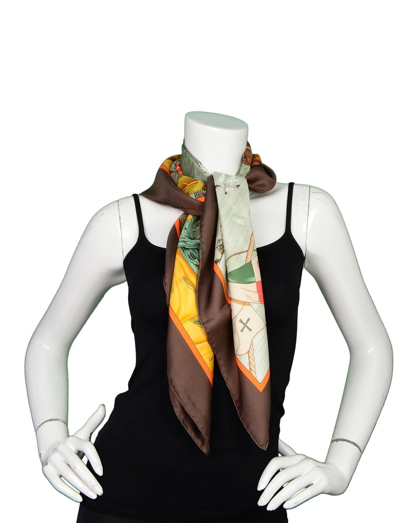 Brown Hermes Columbus 90cm Silk Scarf NEW