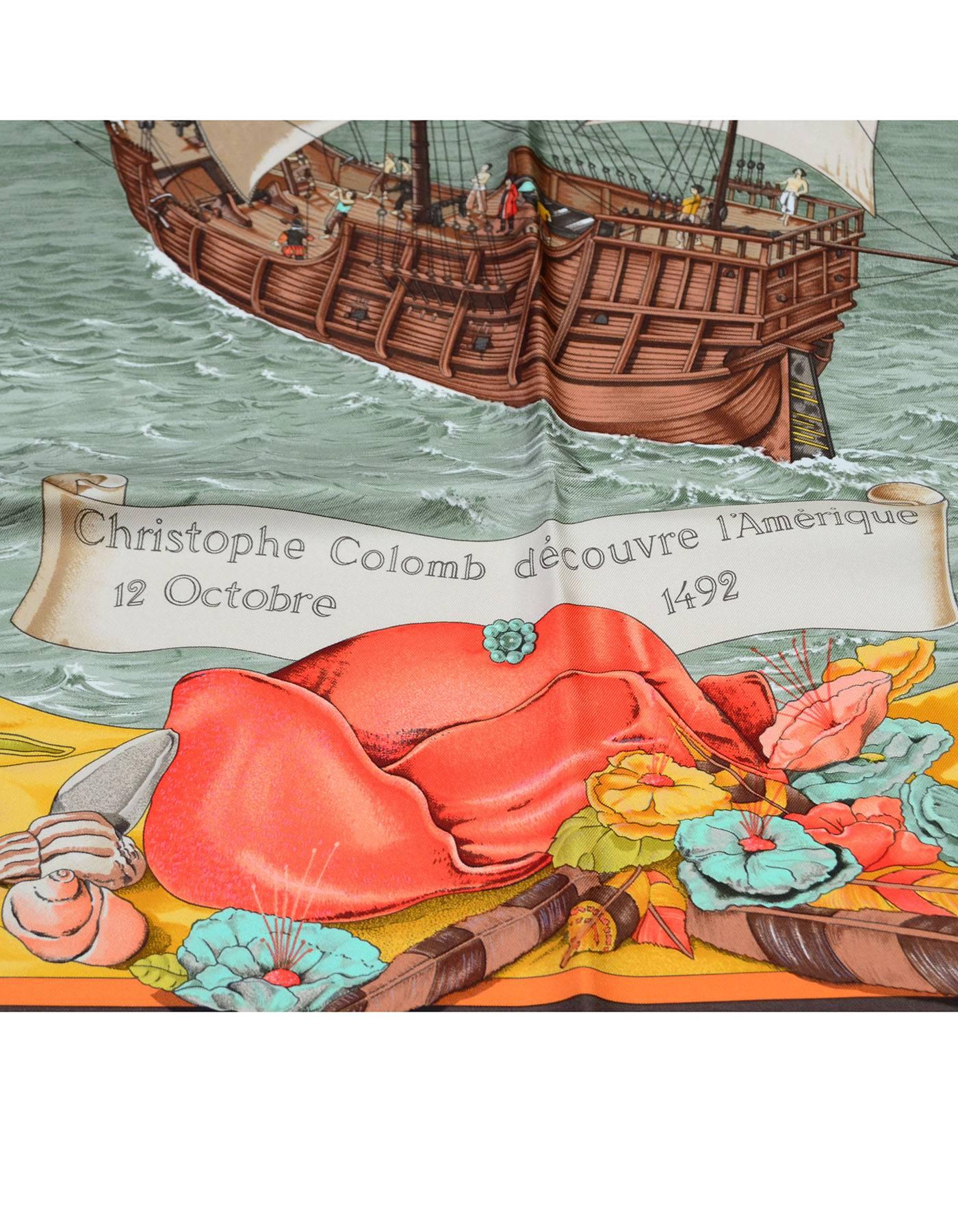 Hermes Columbus 90cm Silk Scarf NEW In Excellent Condition In New York, NY