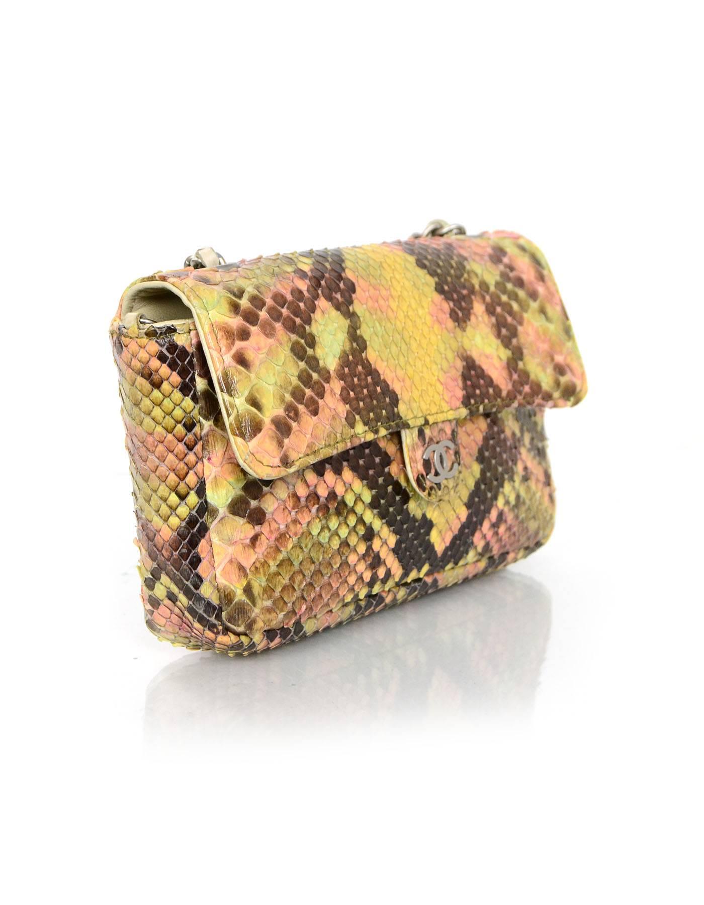 Beige Chanel Pink and Brown Snakeskin Mini Crossbody Flap Bag