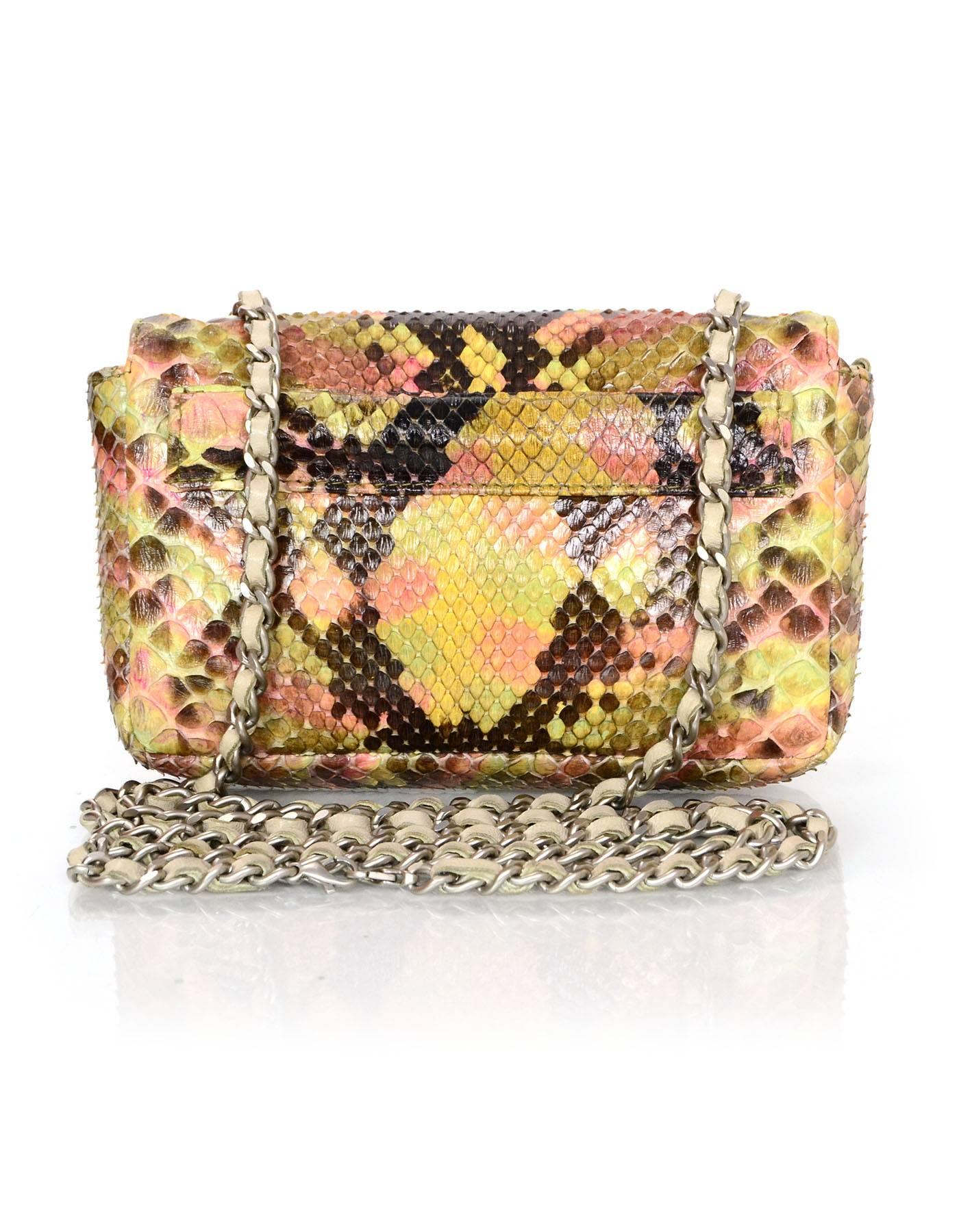 Chanel Pink and Brown Snakeskin Mini Crossbody Flap Bag In Good Condition In New York, NY