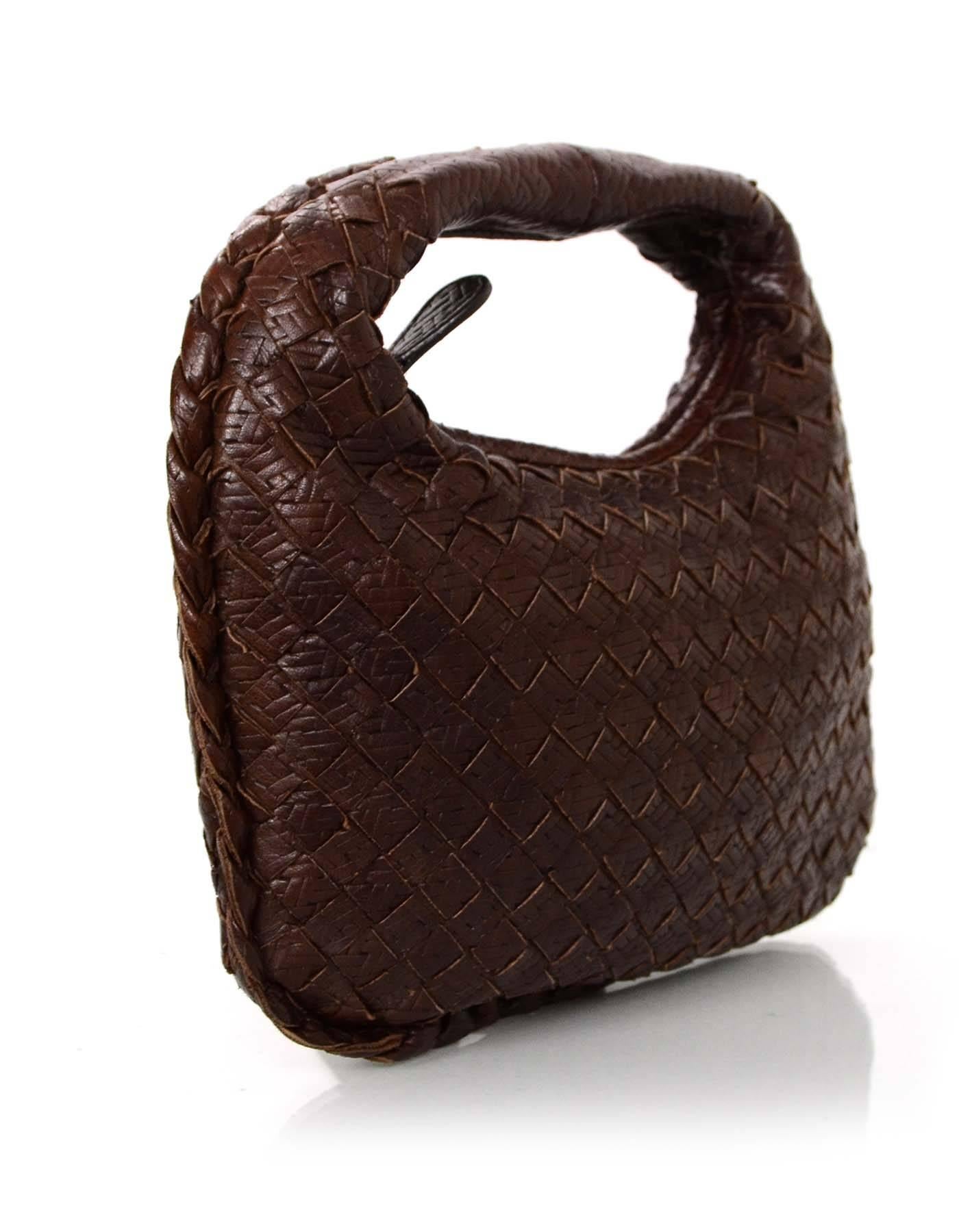 Bottega Brown Intrecciato Leather Mini Hobo Bag For Sale at