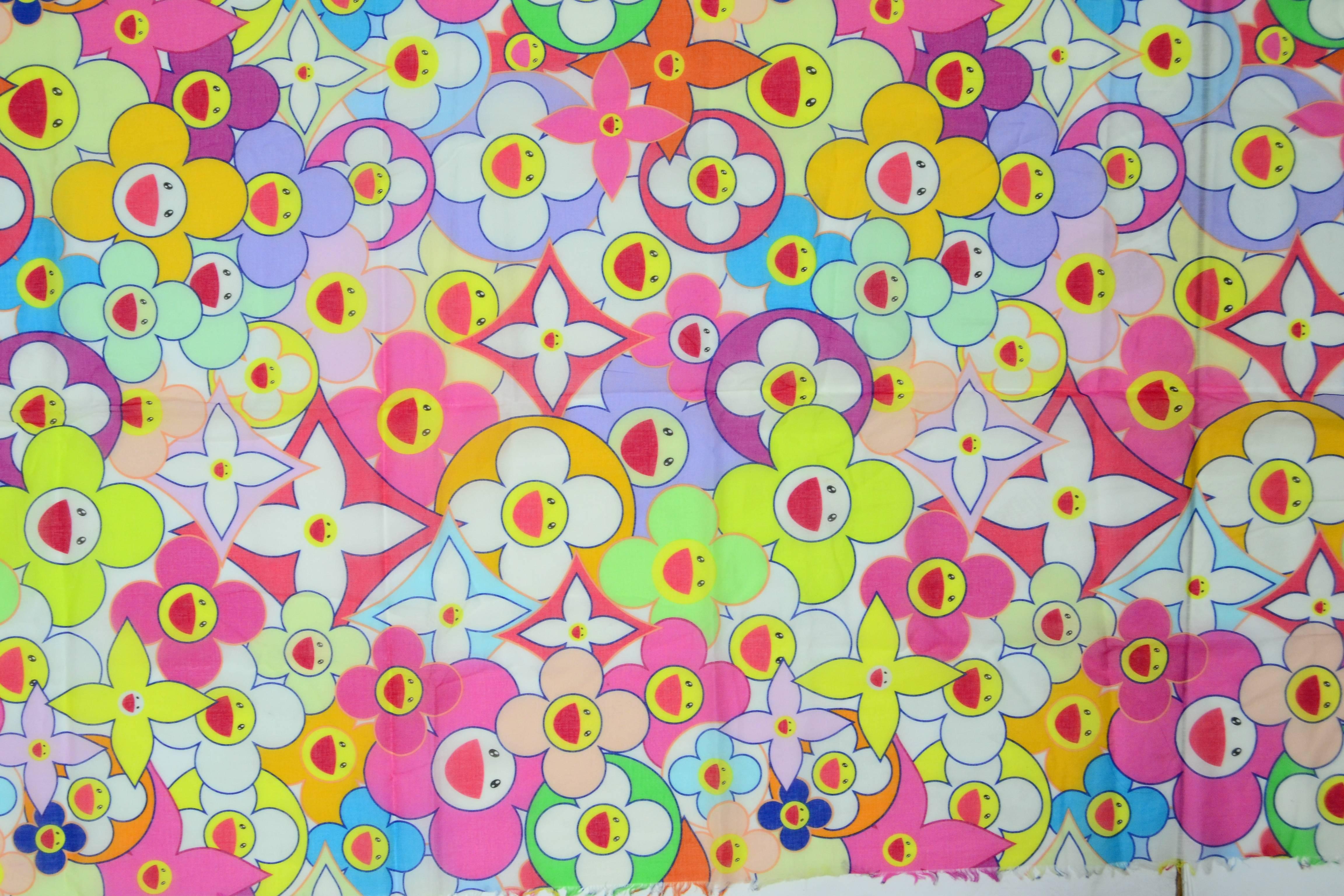 Beige Louis Vuitton Multicolor Murakami Cosmic Blossom Cotton Scarf