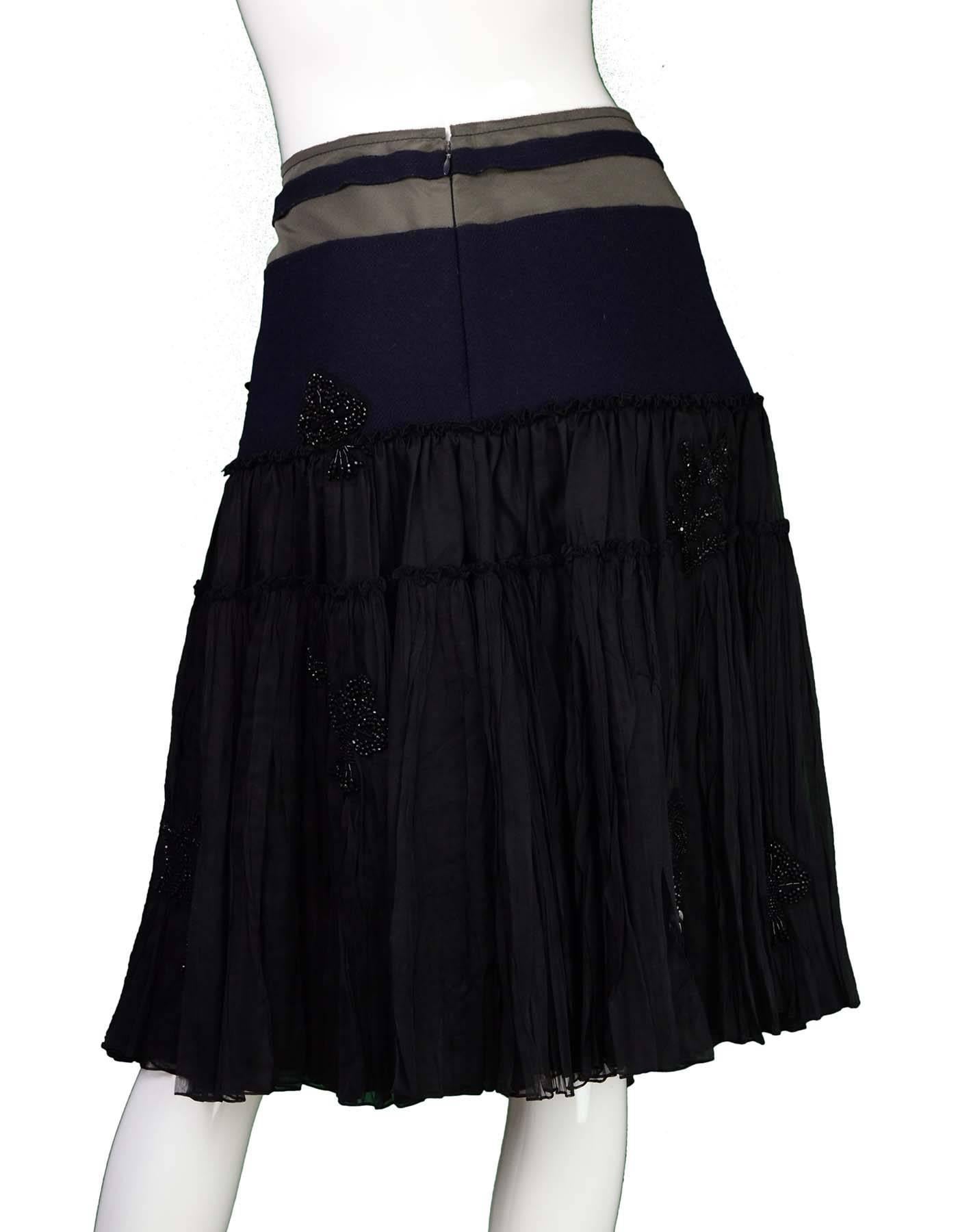 Prada Black and Navy Beaded Skirt Sz 44 In Good Condition In New York, NY