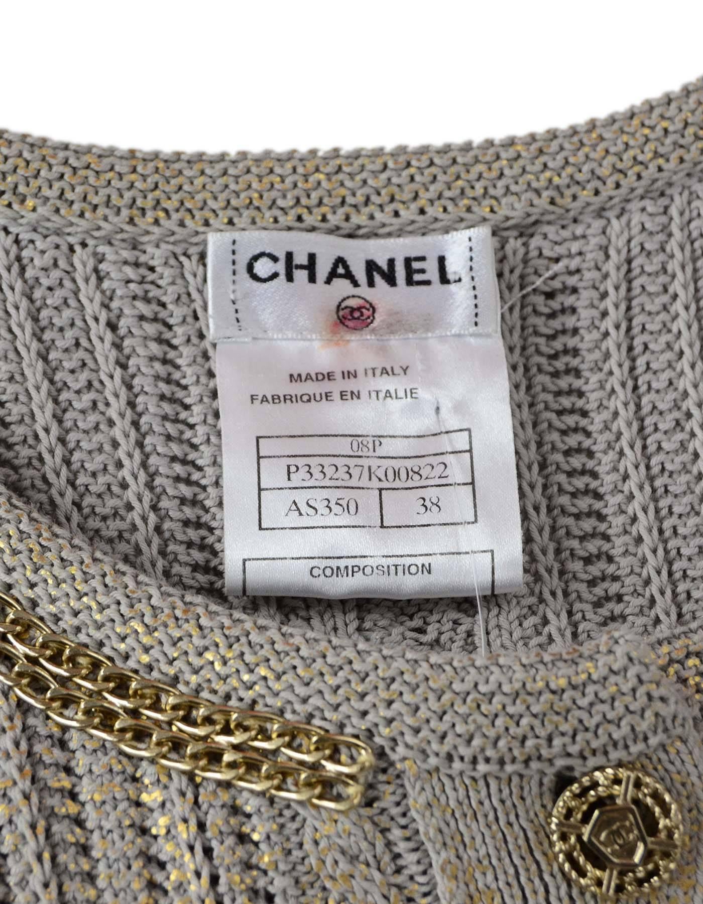 Chanel 2008 Taupe and Gold Vest w. Chain Sz 38 In Excellent Condition In New York, NY