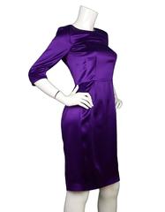 Yves Saint Laurent Purple Satin 3/4 Sleeve Dress Sz 38