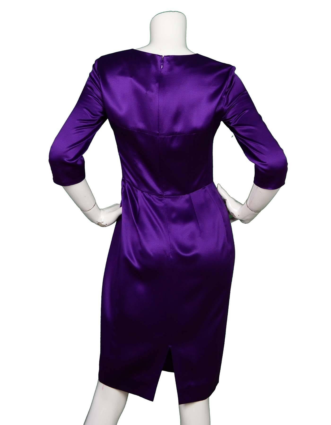Yves Saint Laurent Purple Satin 3/4 Sleeve Dress Sz 38 In Excellent Condition In New York, NY