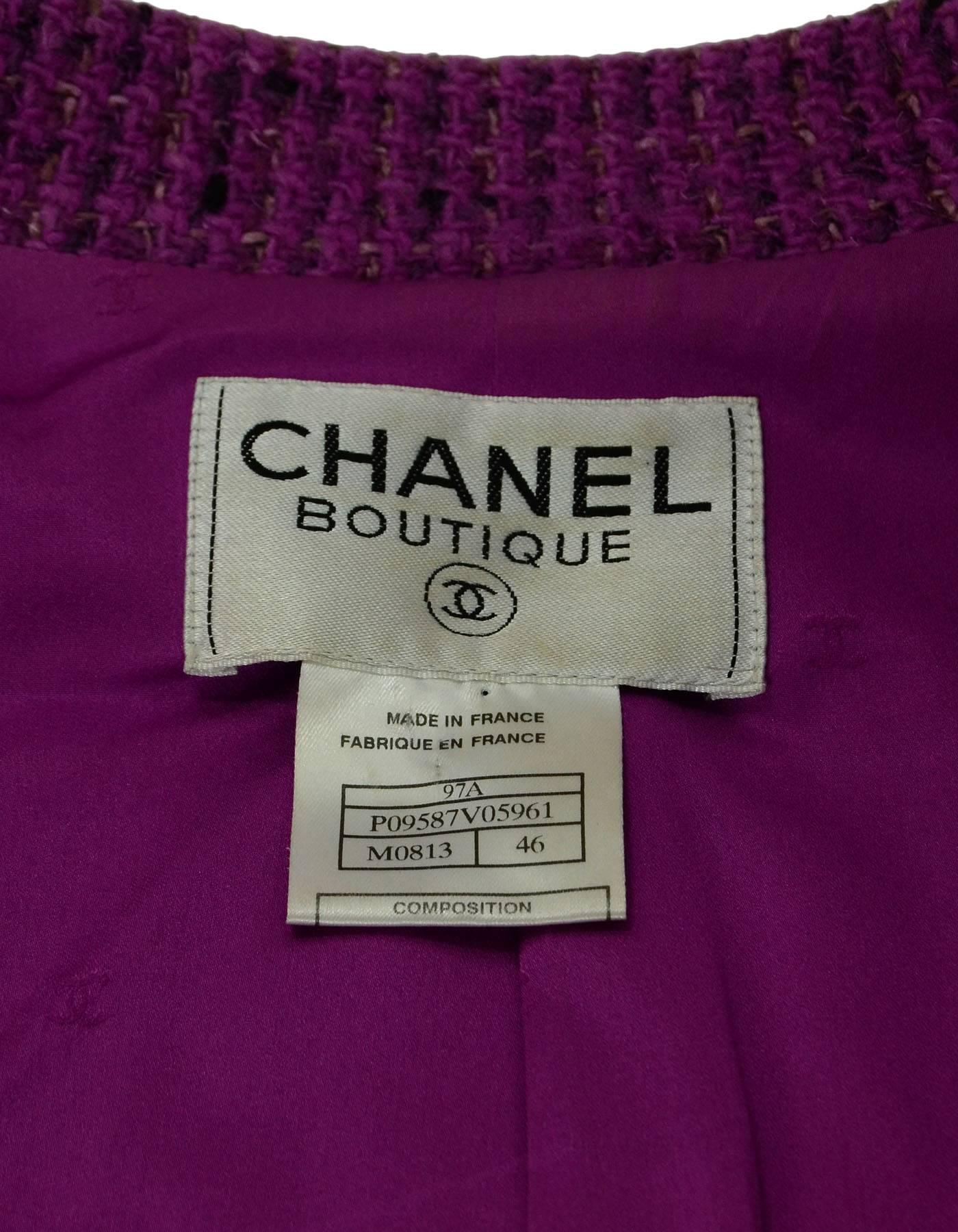 Women's Chanel Purple Tweed Jacket Sz 46