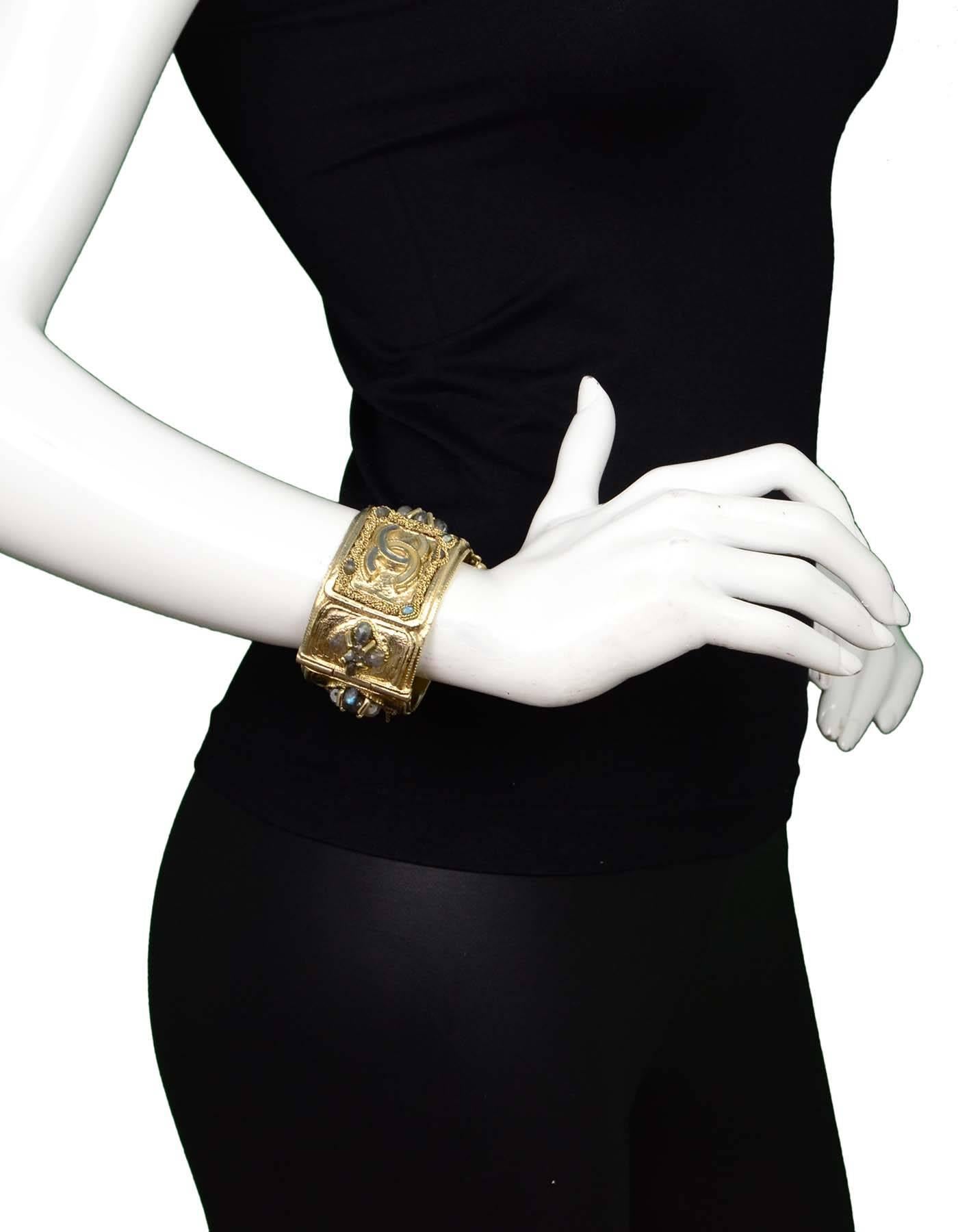 Chanel Goldtone and Jeweled CC Cuff 1