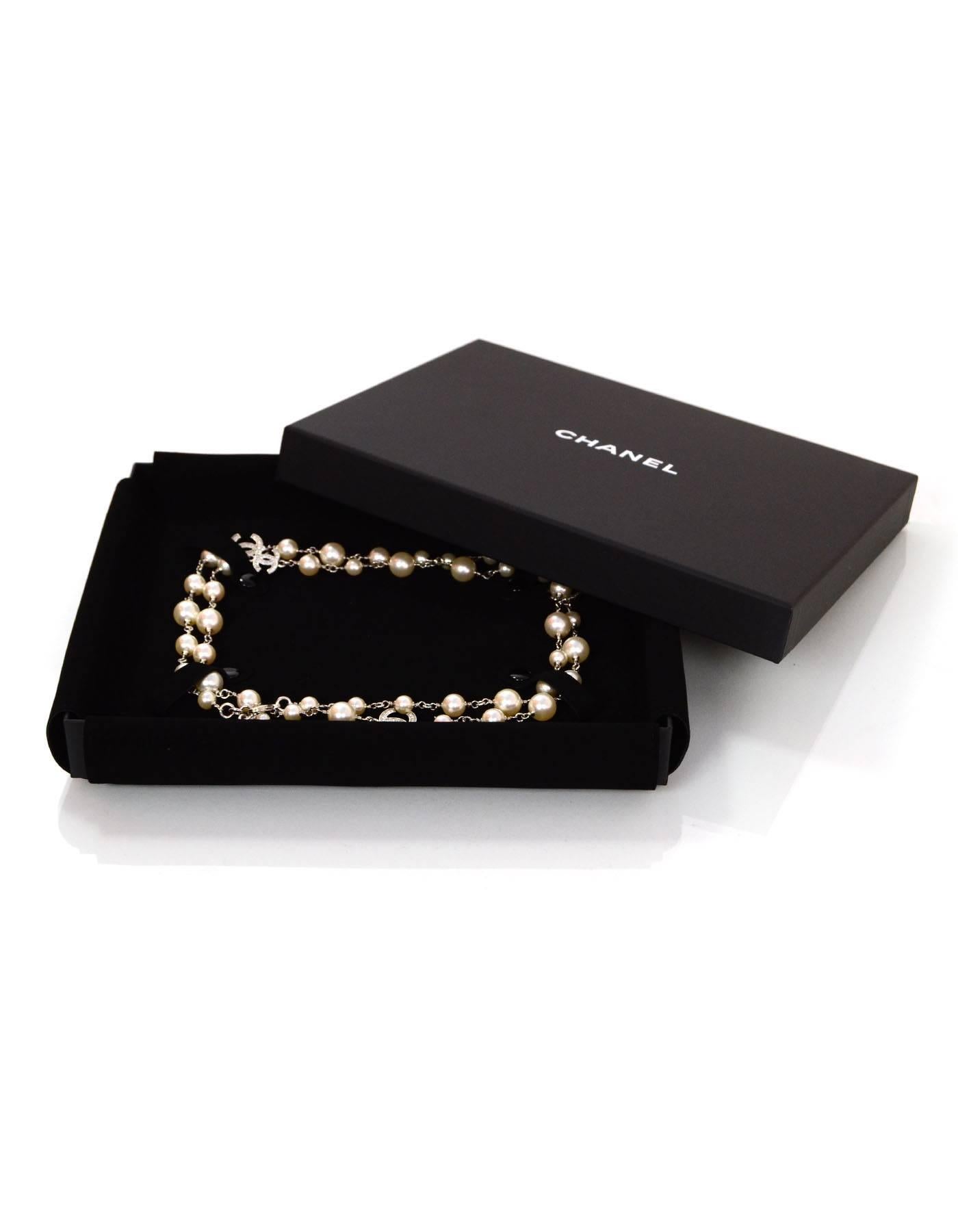 Chanel 2016 Faux Pearl and Crystal CC Long Necklace For Sale at 1stDibs