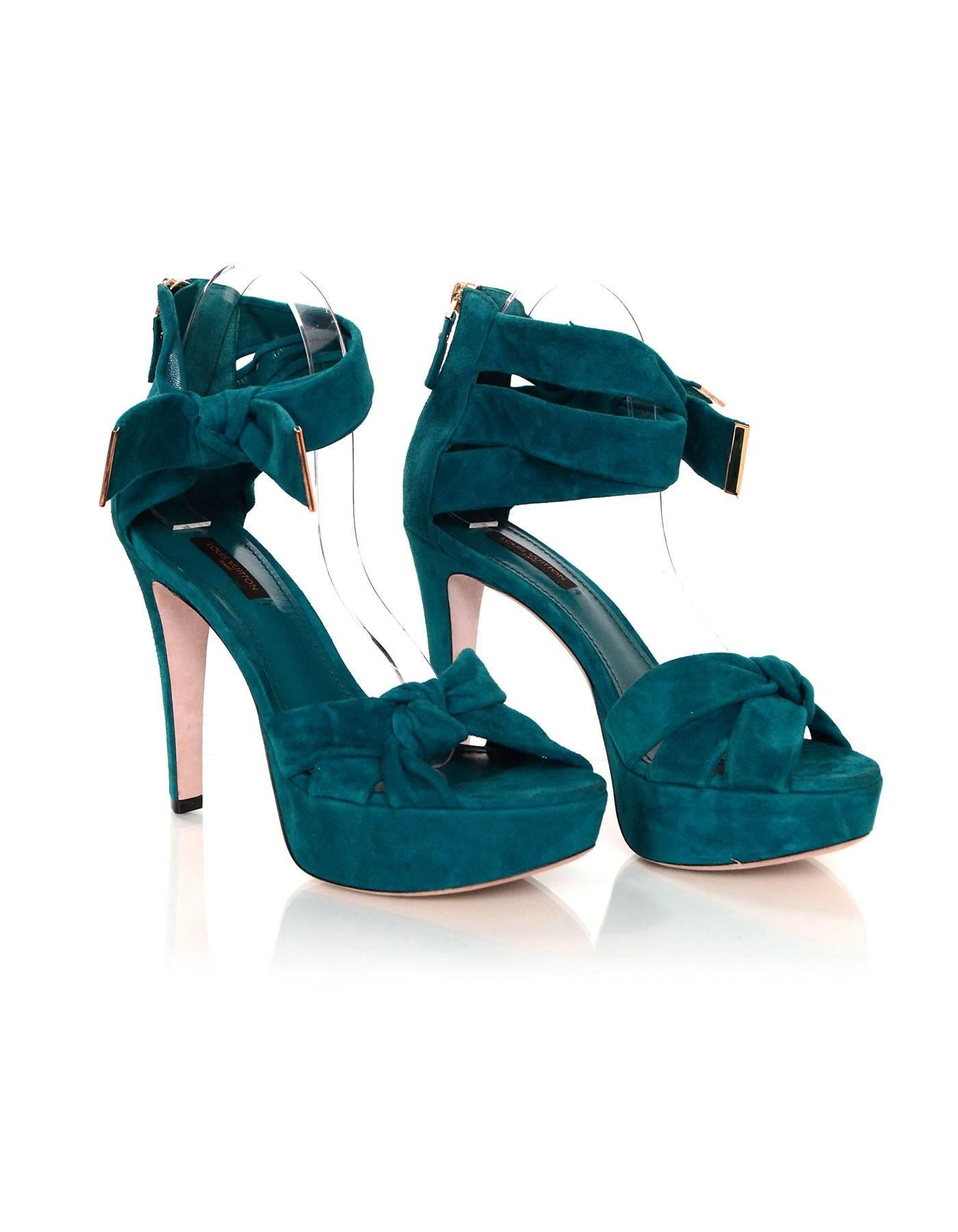 Louis Vuitton Teal Suede Platform Sandals Sz 38 In Excellent Condition In New York, NY