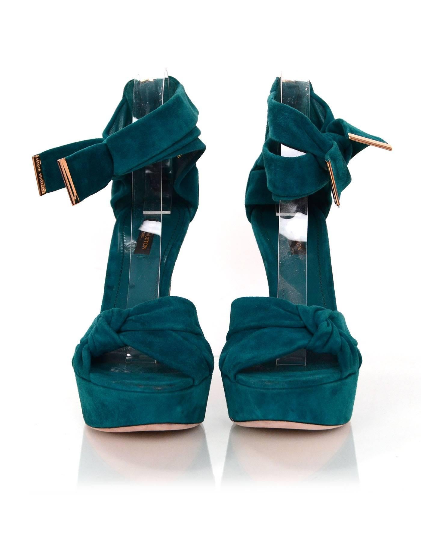 Blue Louis Vuitton Teal Suede Platform Sandals Sz 38