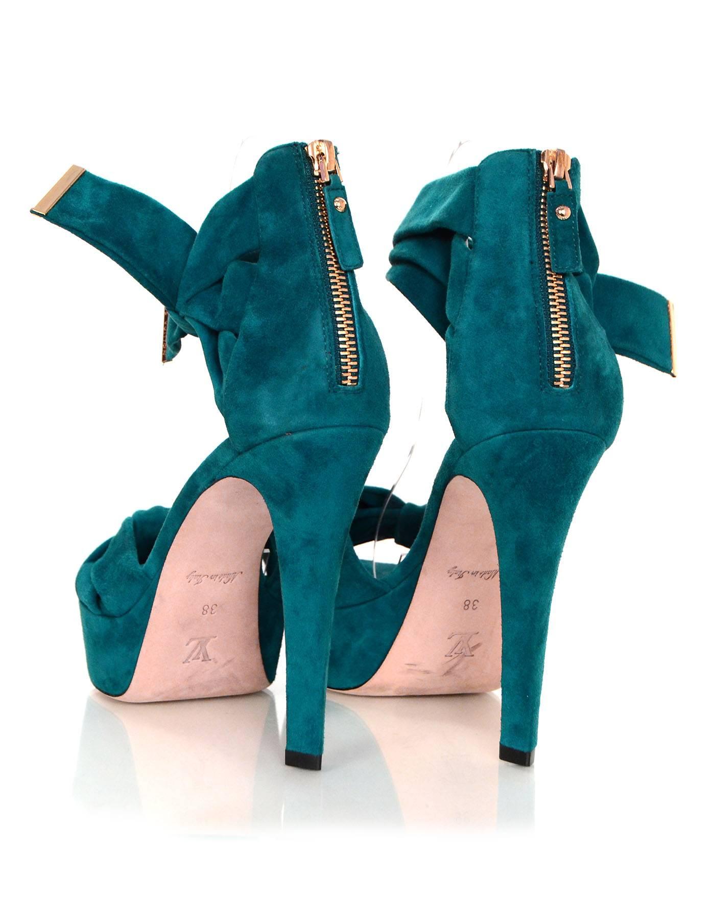 Women's Louis Vuitton Teal Suede Platform Sandals Sz 38