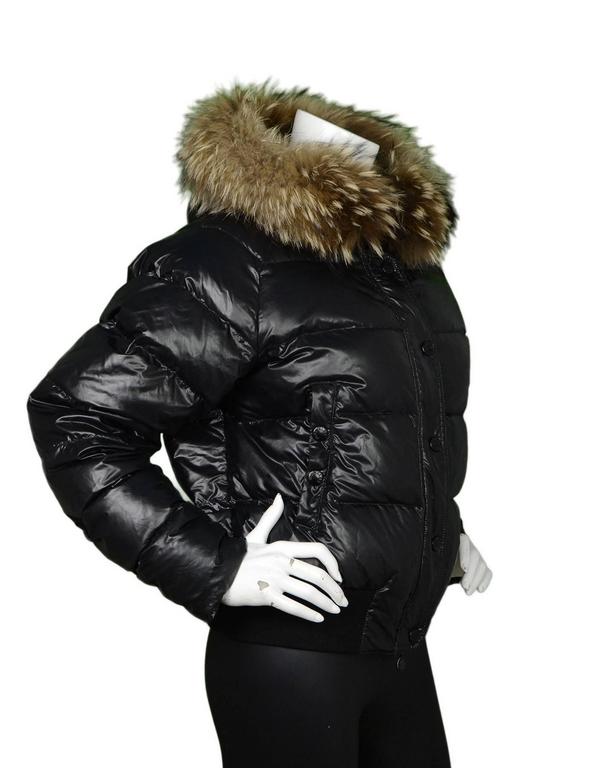 Moncler Black Down Puffer Jacket w/ Raccoon Fur Hood Sz 5 For Sale at ...