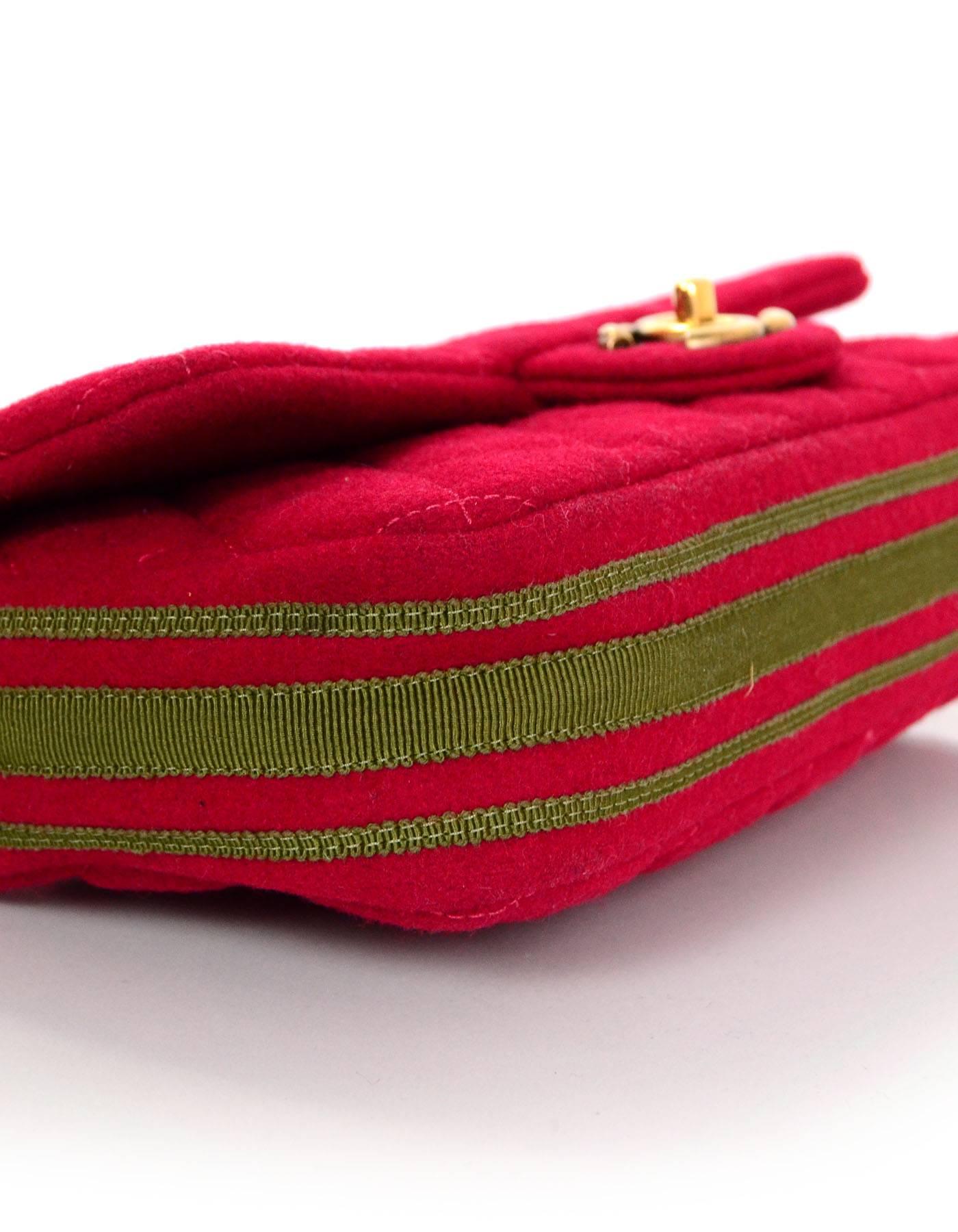 Women's Chanel 2015 Red Wool & Grosgrain Flap Bag