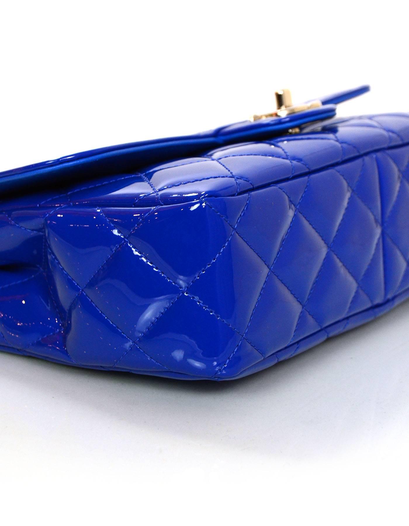 Women's Chanel 2015 Cruise Blue Patent Leather Quilted Flap Bag
