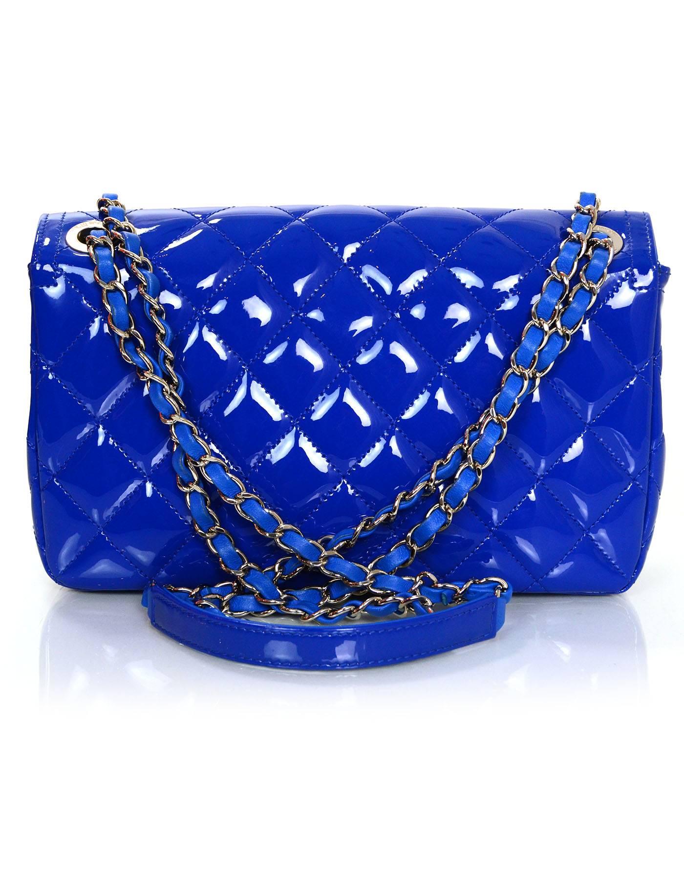 Chanel 2015 Cruise Blue Patent Leather Quilted Flap Bag In Excellent Condition In New York, NY