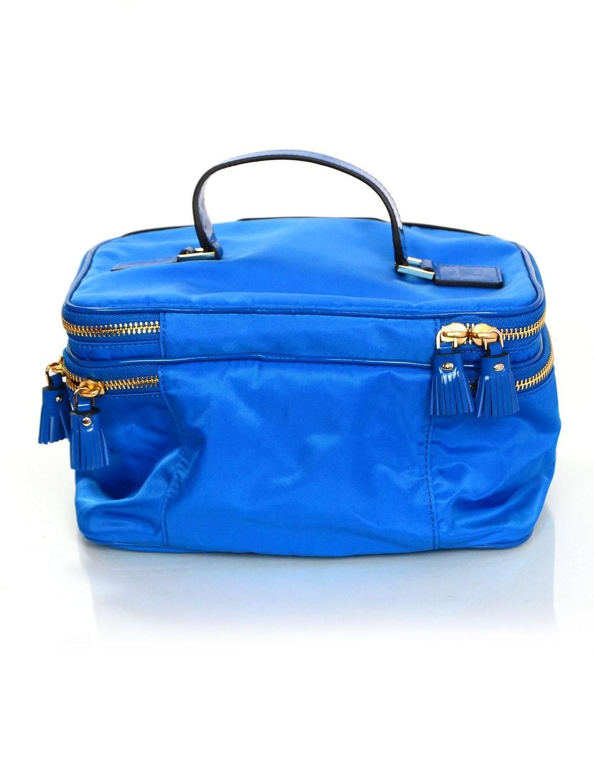 Anya Hindmarch 2016 Cobalt Blue Nylon Vanity Kit rt. 425 For Sale at