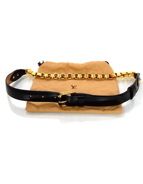 Louis Vuitton Black Leather and Goldtone Chain Belt Sz 75 at 1stdibs