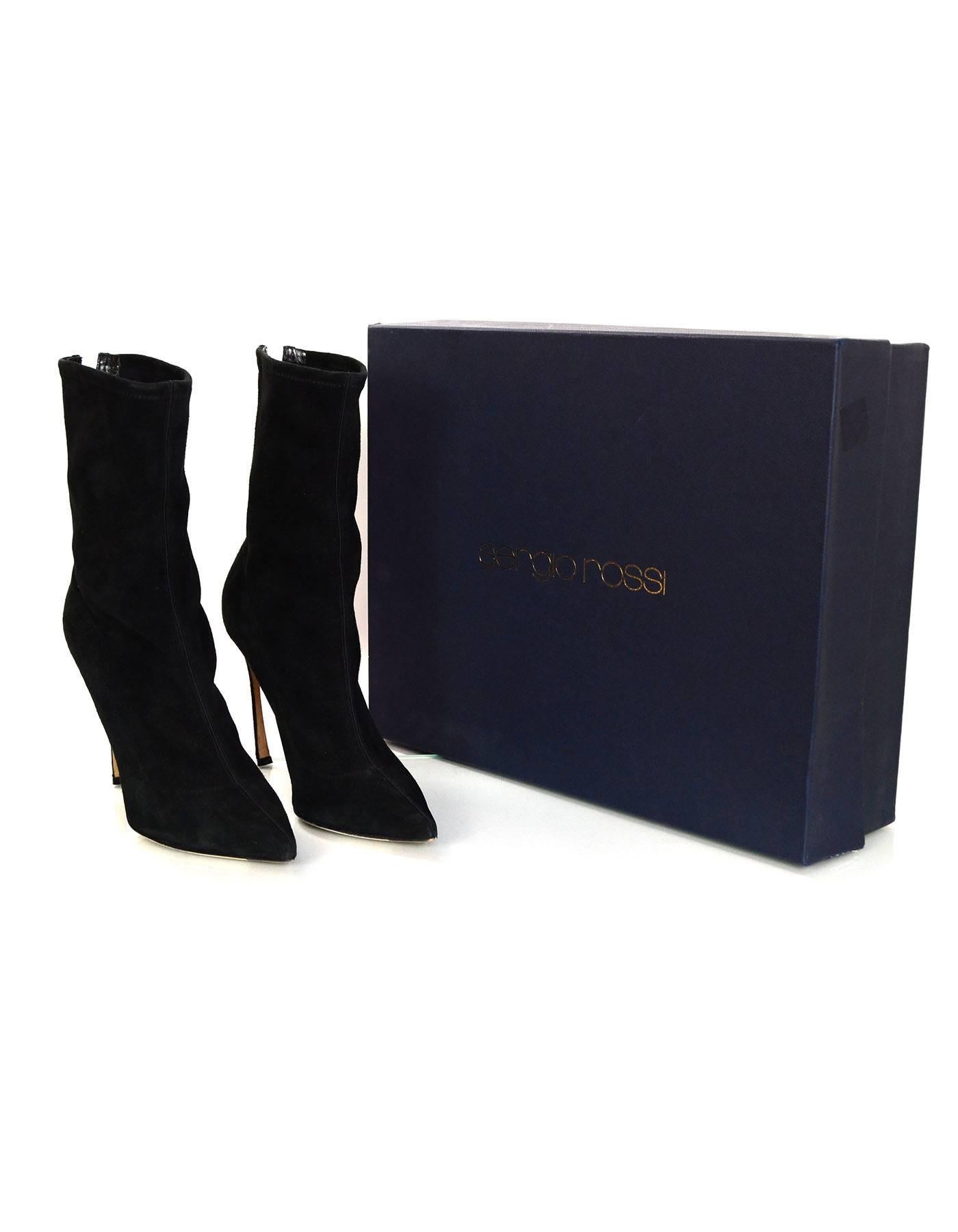 Sergio Rossi Black Suede Point Toe Boots w/ Back Crystal Detail sz 38.5 rt $1460 3