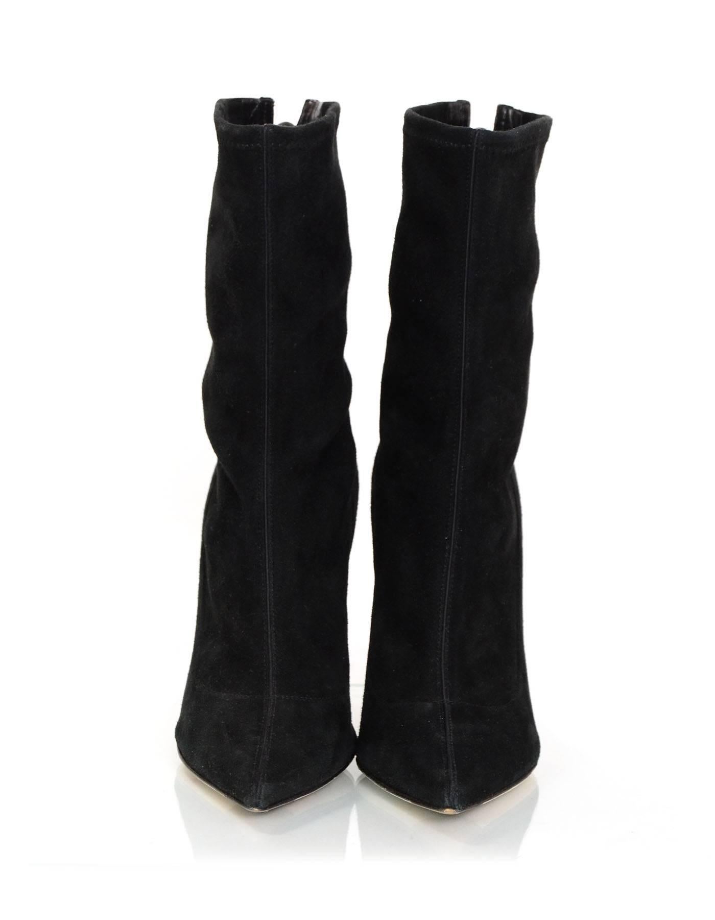 Sergio Rossi Black Suede Point Toe Boots w/ Back Crystal Detail sz 38.5 rt $1460 In Excellent Condition In New York, NY