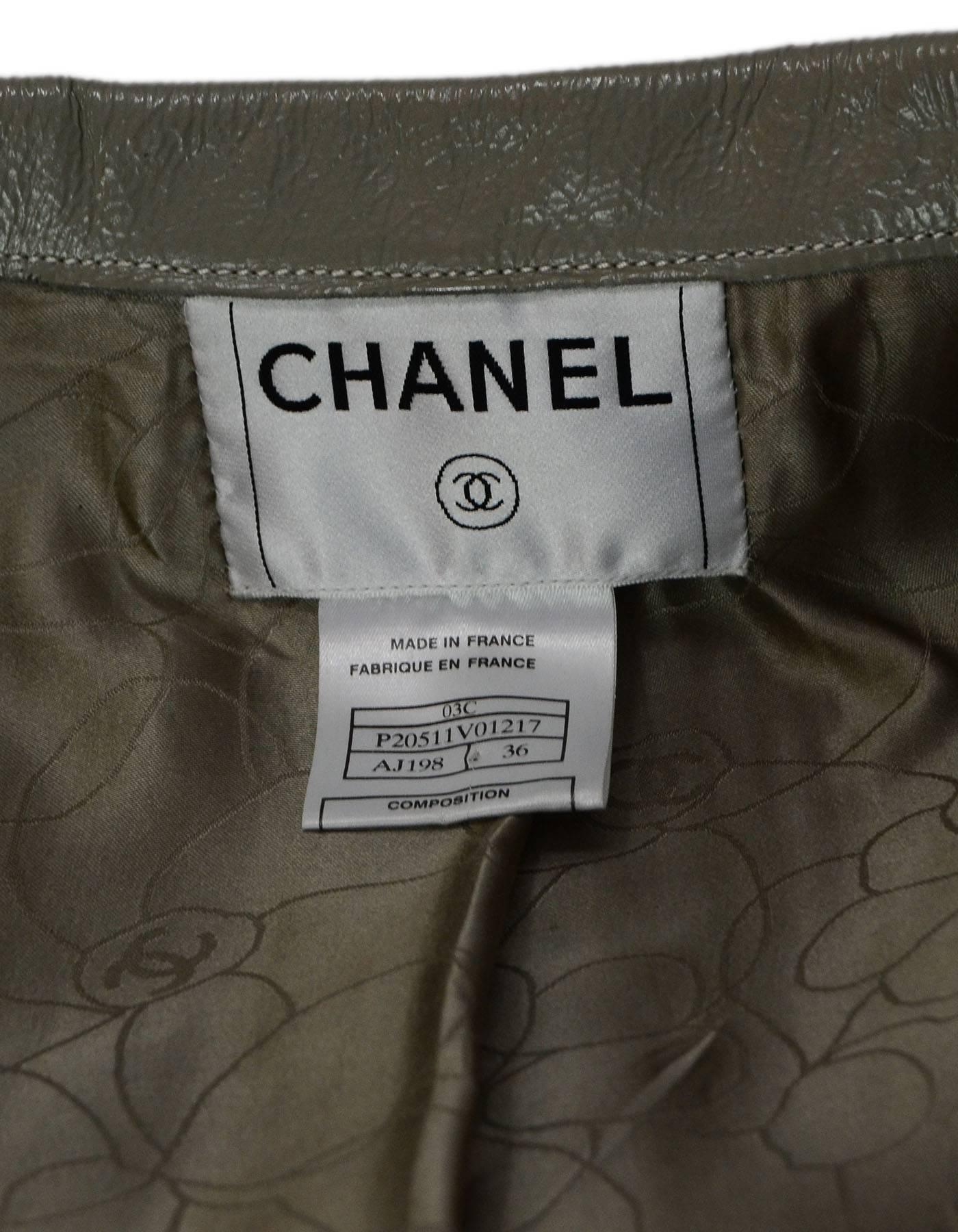 Chanel 2003 Moss Green Double Breasted Leather Jacket sz FR36 In Excellent Condition In New York, NY