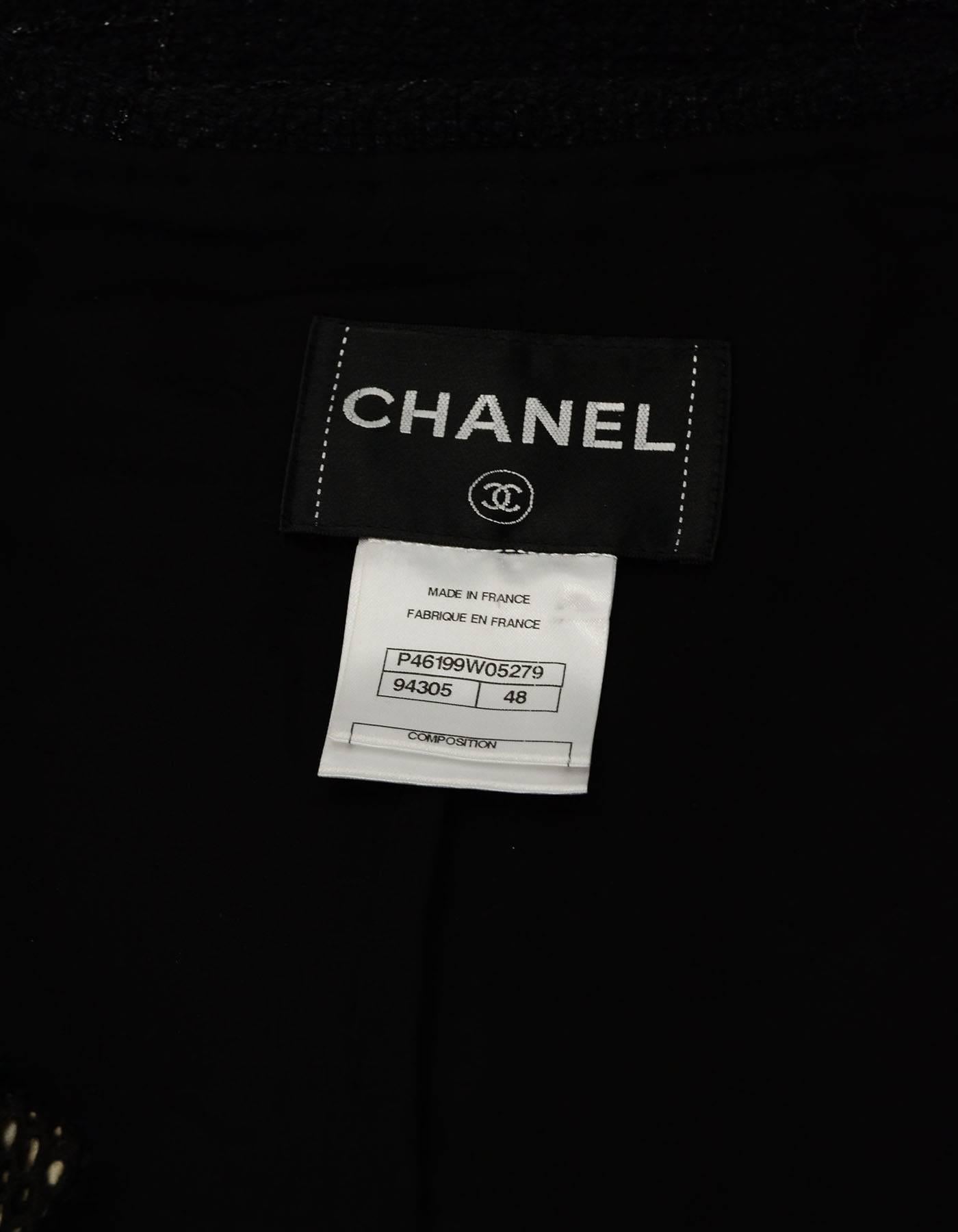 Women's Chanel Black 3/4 Sleeve Swing Jacket w/ Pearl Buttons sz FR48