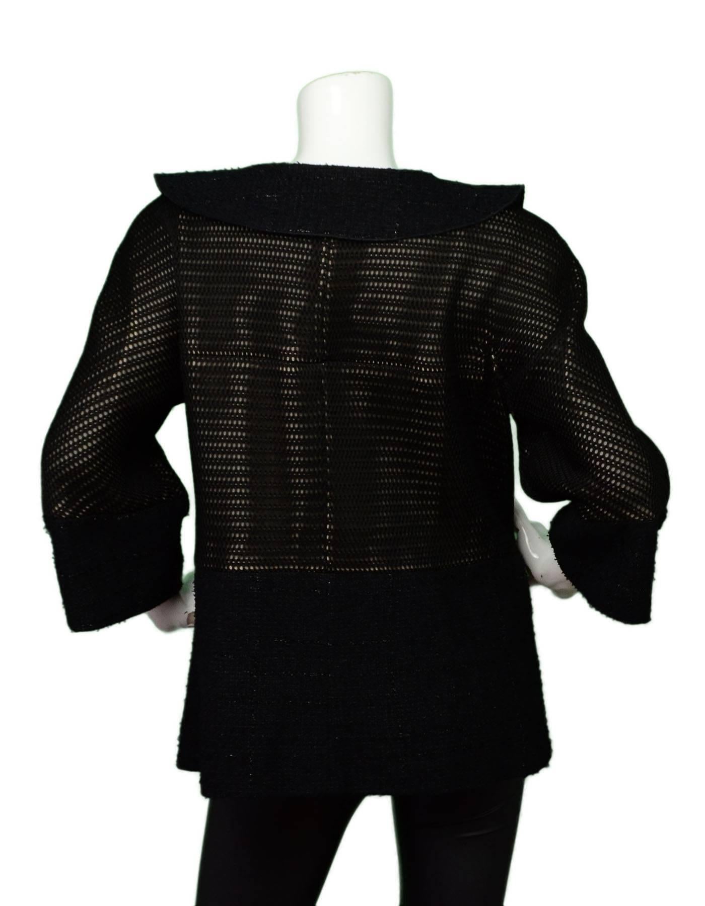 Chanel Black 3/4 Sleeve Swing Jacket w/ Pearl Buttons sz FR48 In Excellent Condition In New York, NY