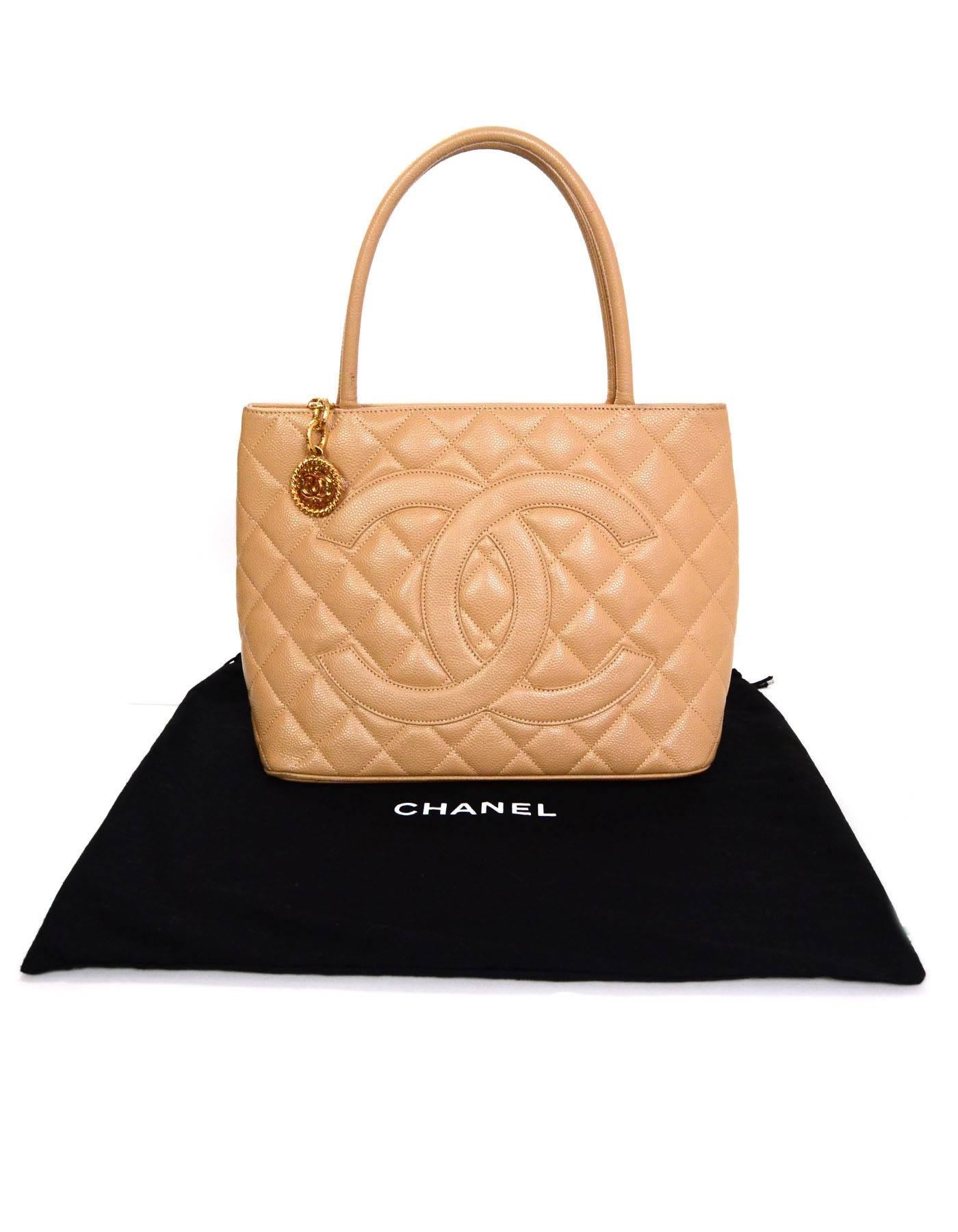 Chanel Beige Caviar Leather Medallion Tote Bag 5
