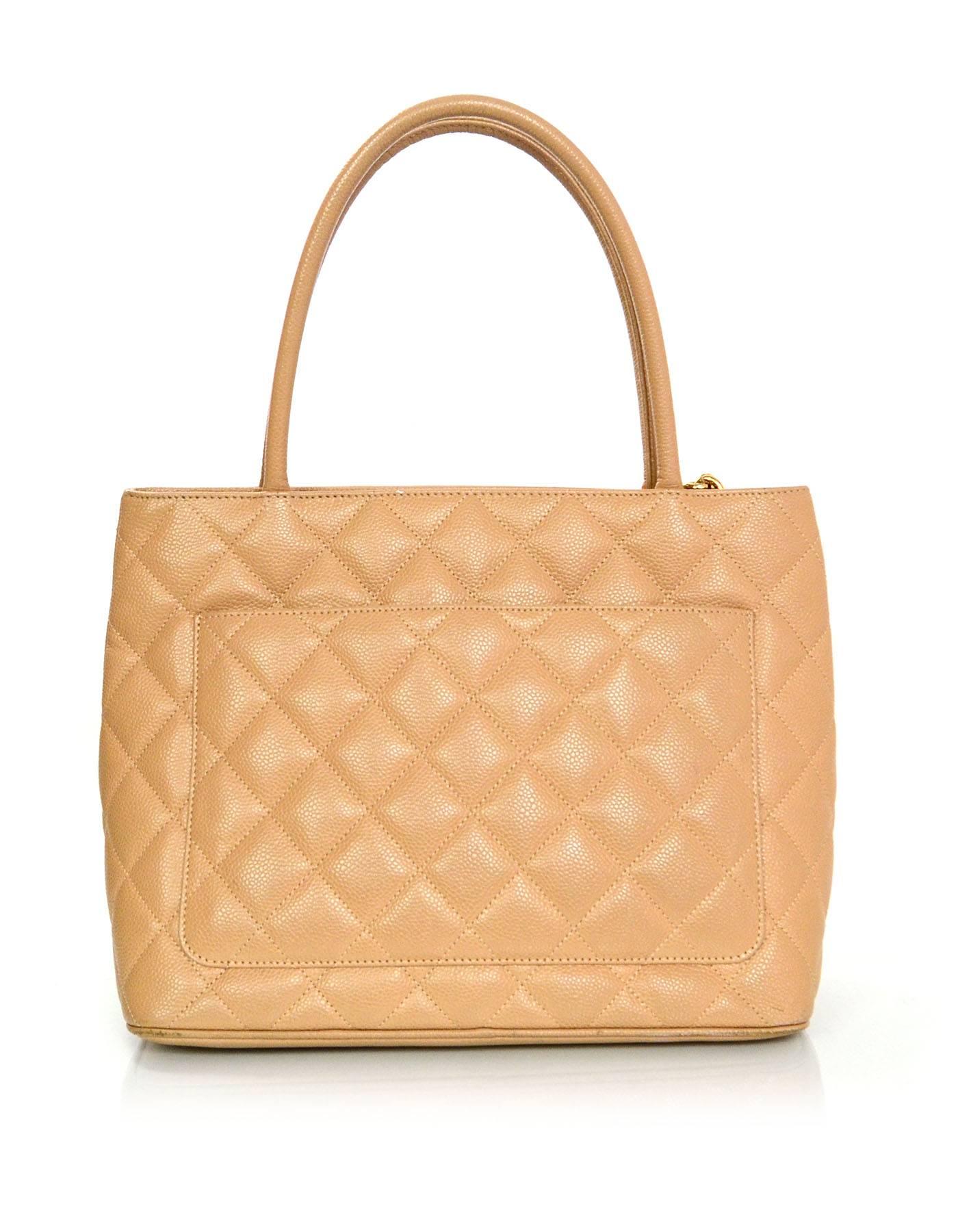 Chanel Beige Caviar Leather Medallion Tote Bag In Excellent Condition In New York, NY