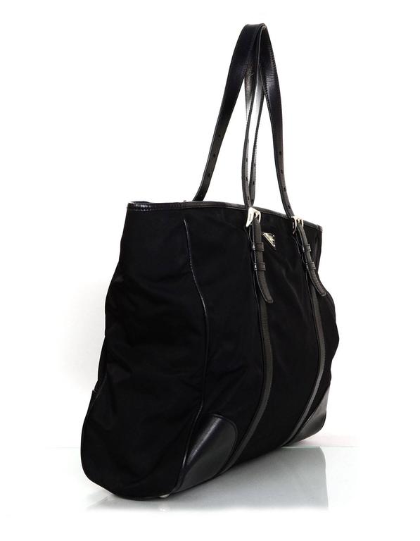 prada nylon tote bag with leather trim