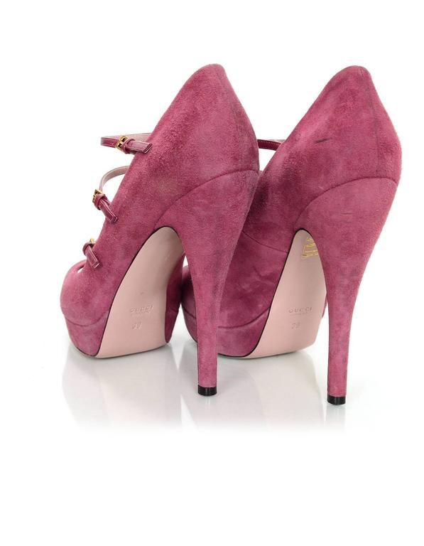 Gucci Rose Pink Suede Strappy Open-Toe Pumps Sz 39 For Sale at 1stDibs