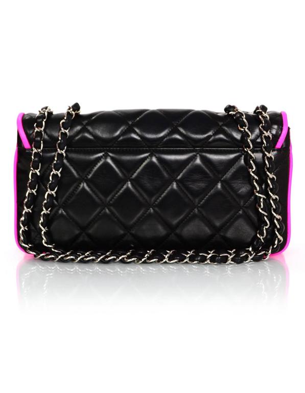 Chanel Black and Neon Pink Lambskin Leather Quilted CC Flap Bag For Sale at  1stDibs