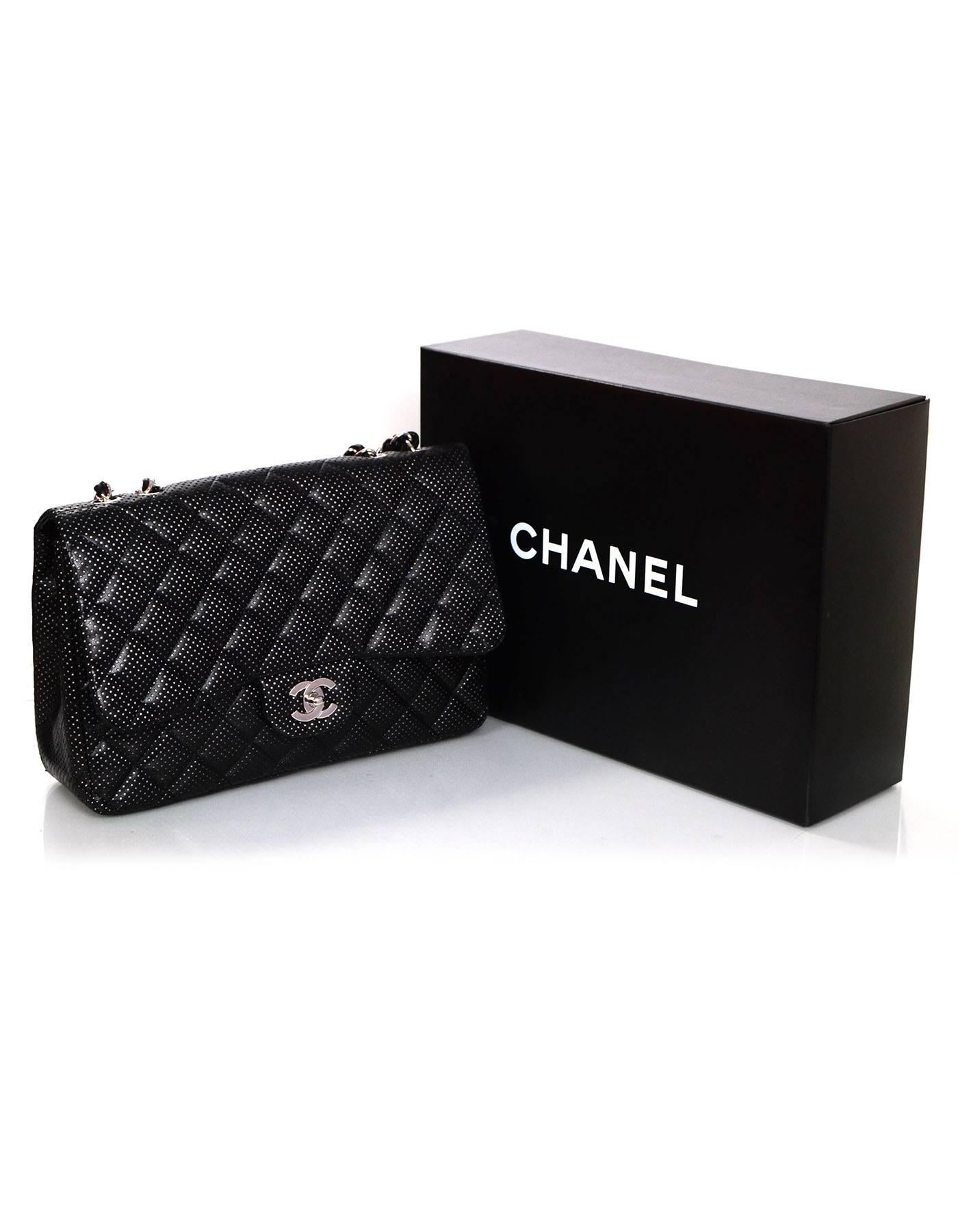 Chanel Black Perforated Jumbo Quilted Classic Flap Bag SHW 3
