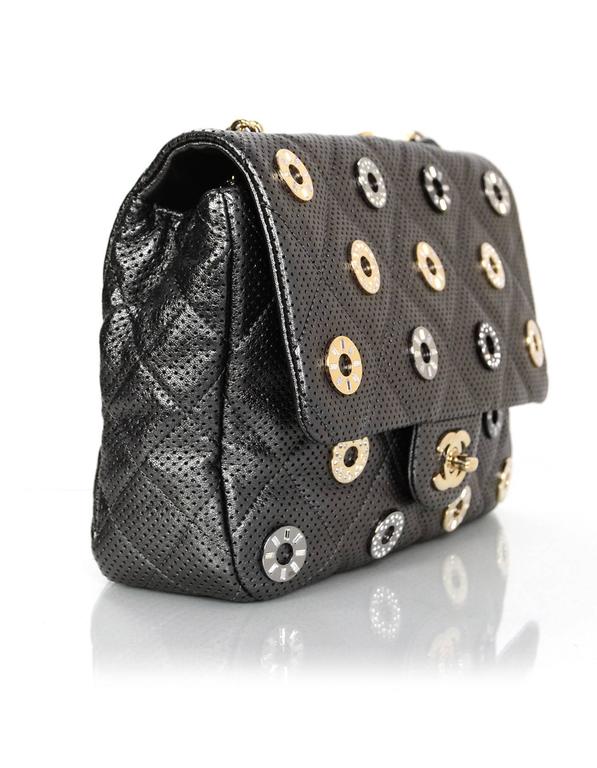 chanel pewter perforated leather cc medals flap bag for sale at 1stdibs
