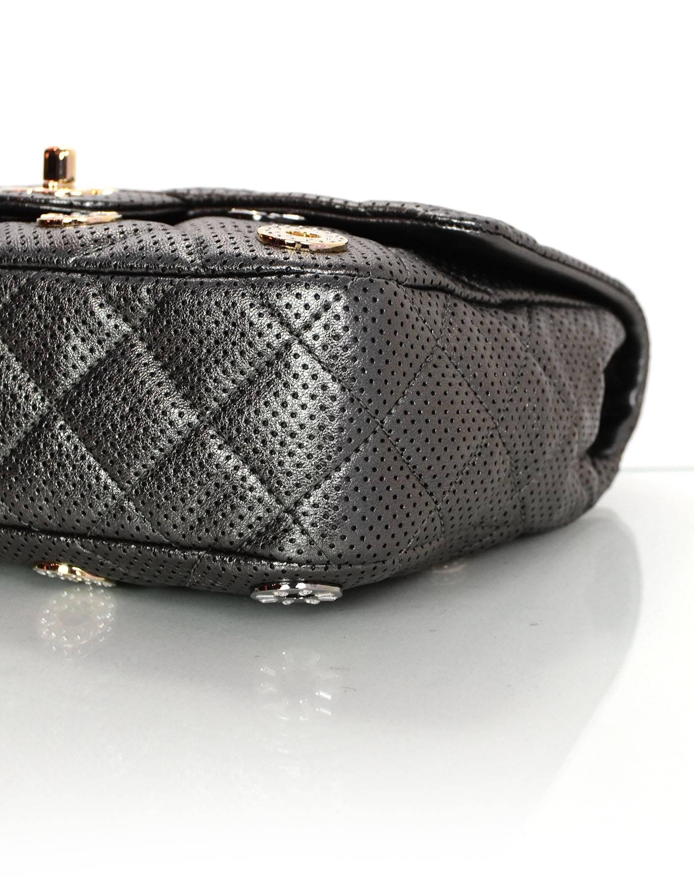 Women's Chanel Pewter Perforated Leather CC Medals Flap Bag