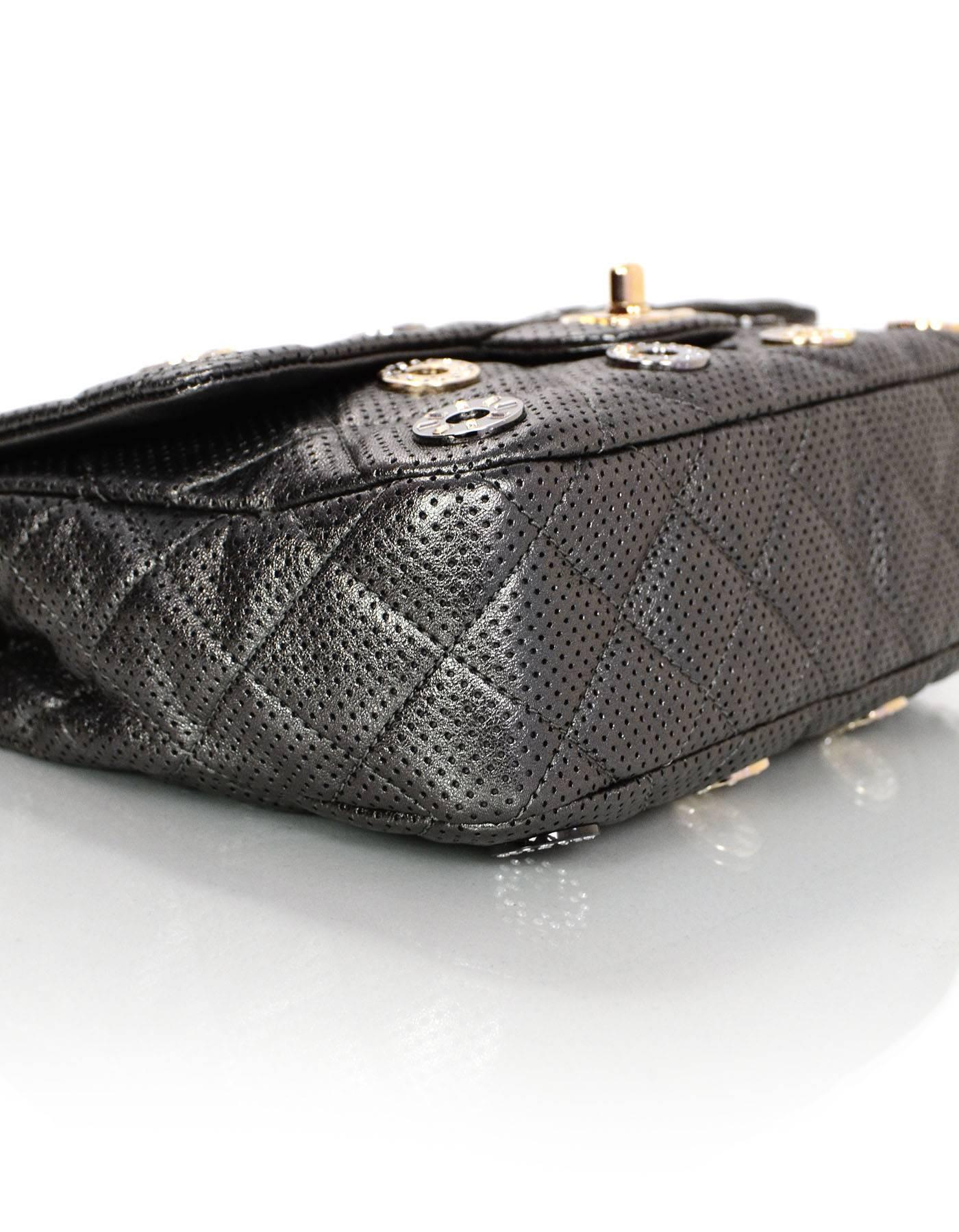 Chanel Pewter Perforated Leather CC Medals Flap Bag 1
