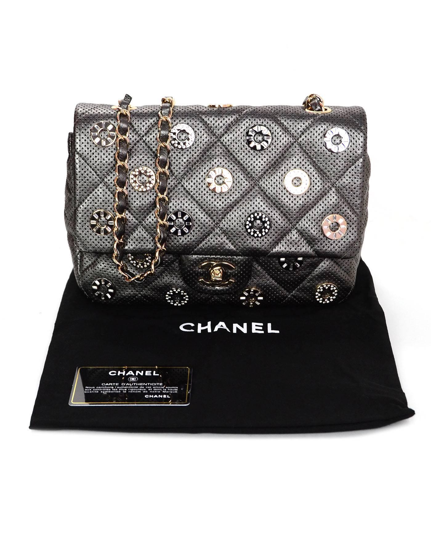 Chanel Pewter Perforated Leather CC Medals Flap Bag 5