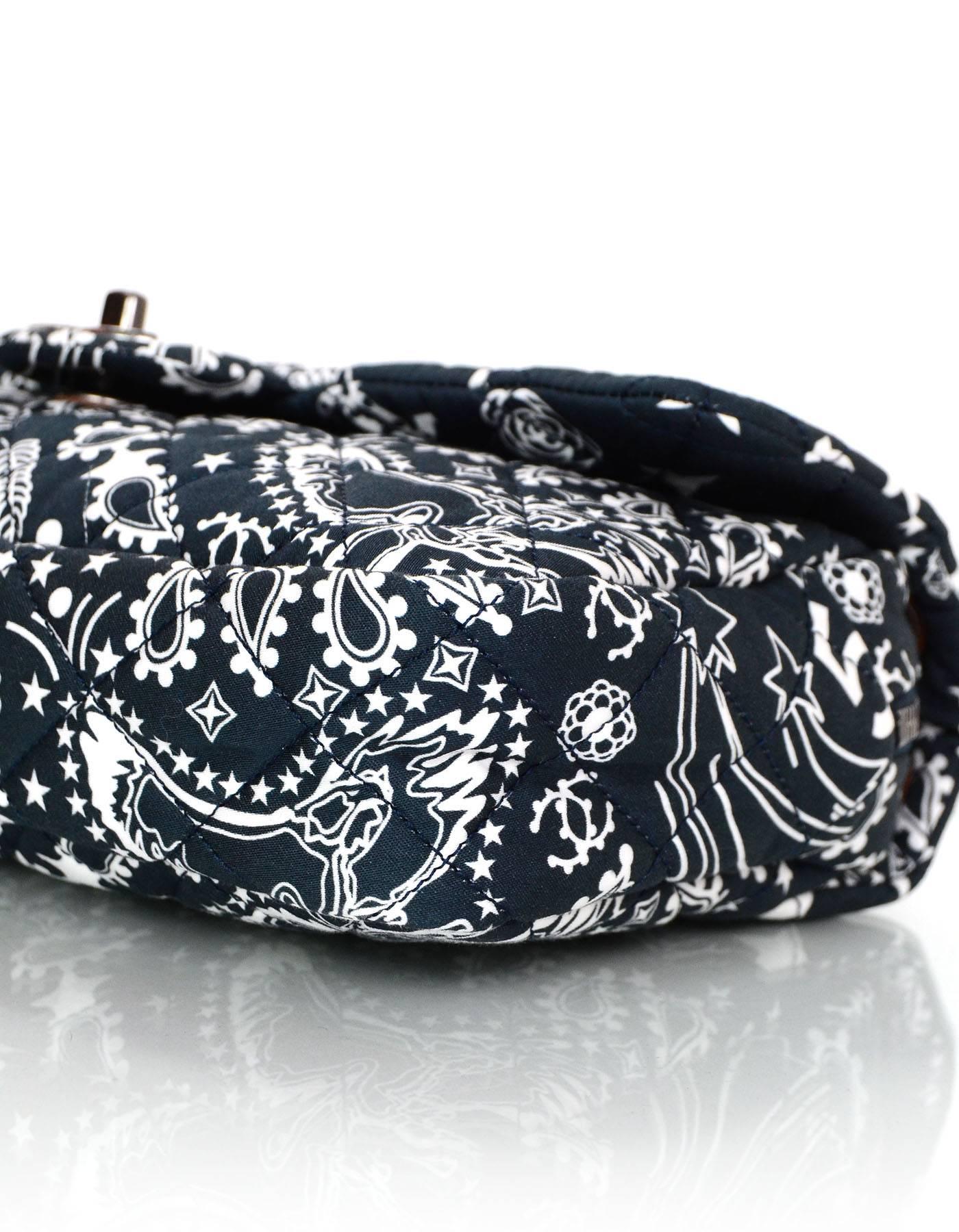 Chanel Navy Paris/Dallas Fabric Paisley Easy Flap Bag In Excellent Condition In New York, NY