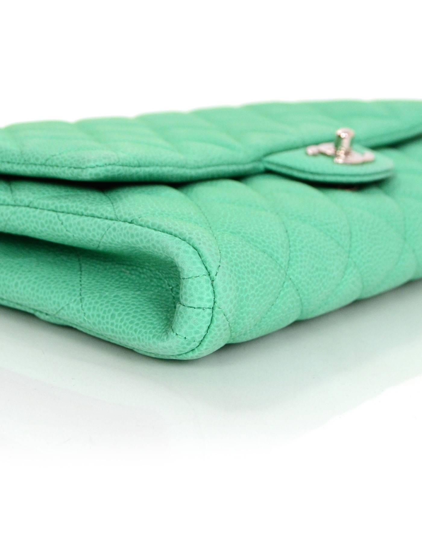 Chanel Seafoam Green Quilted Caviar Leather Timeless Clutch Bag CWC rt. $3, 100 In Excellent Condition In New York, NY