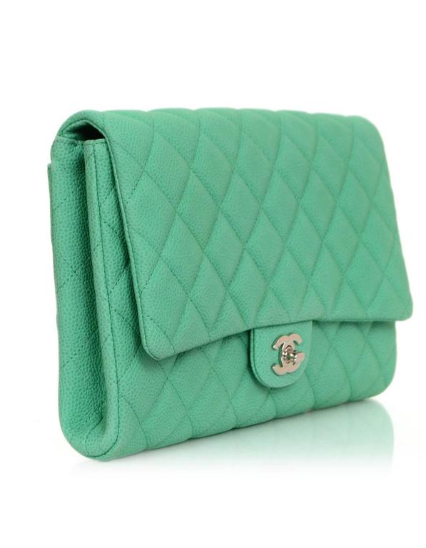 Chanel Seafoam Green Quilted Caviar Leather Timeless Clutch Bag CWC rt. $3,  100 For Sale at 1stDibs