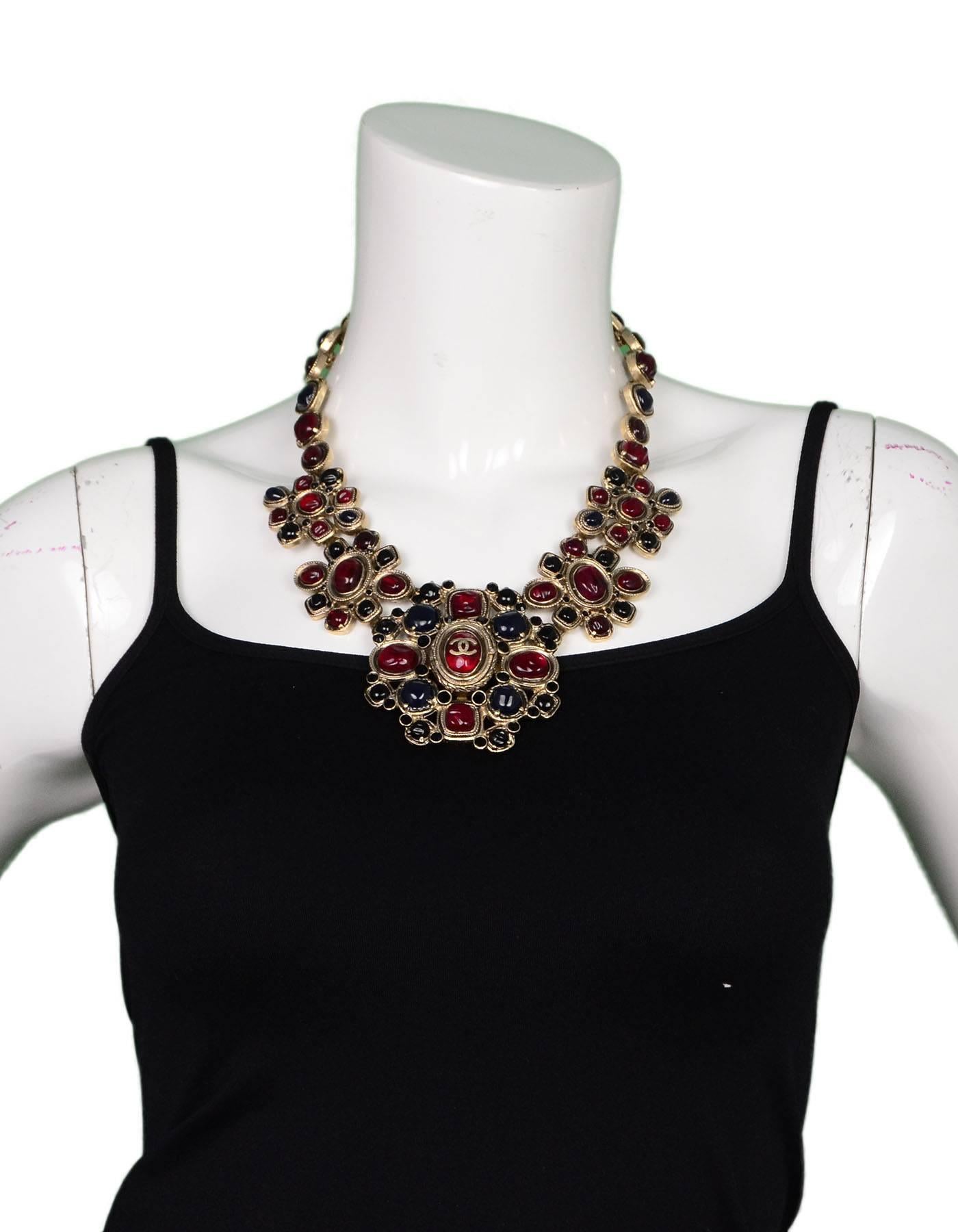 Chanel '10 Resort Runway Burgundy & Navy Bib Necklace In Excellent Condition In New York, NY