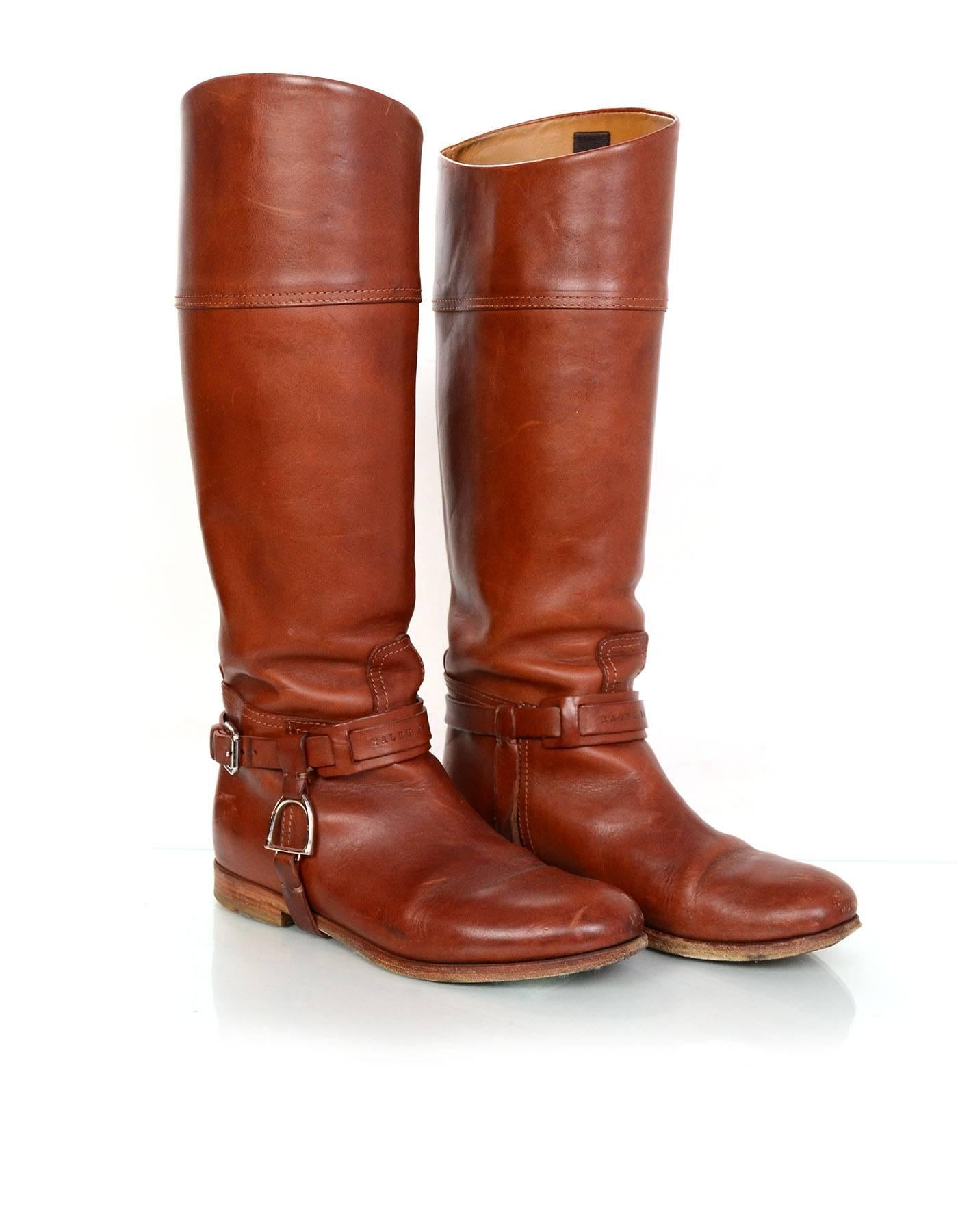 Brown Ralph Lauren Cognac Leather Riding Boots Sz 6.5