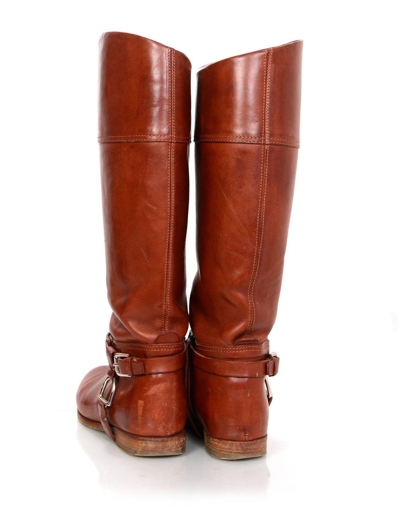 Ralph Lauren Cognac Leather Riding Boots Sz 6.5 In Good Condition In New York, NY