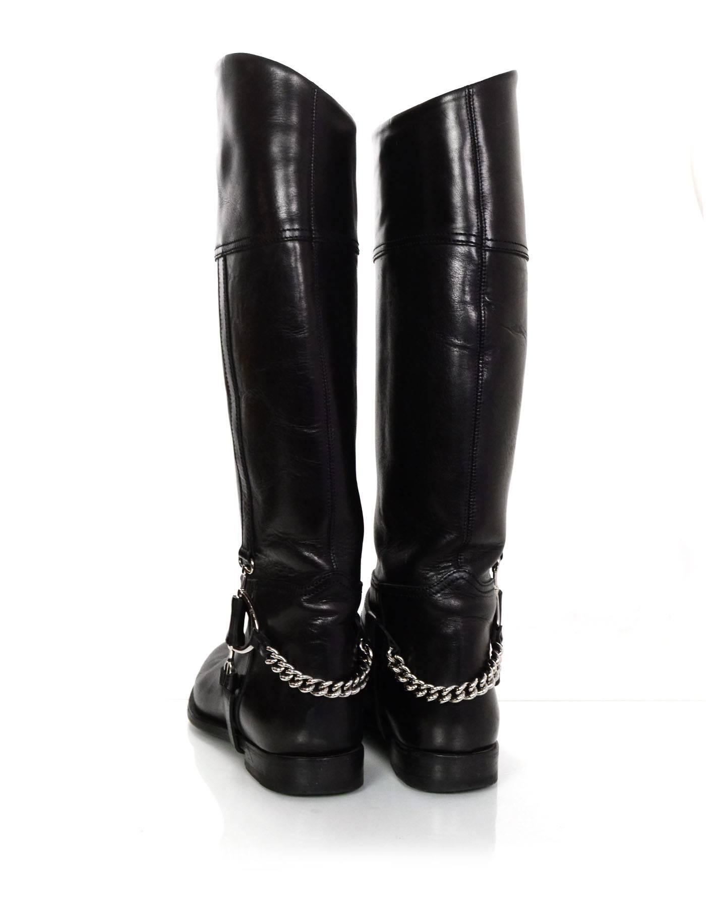 Ralph Lauren Black Leather Riding Boots Sz 6.5 In Good Condition In New York, NY