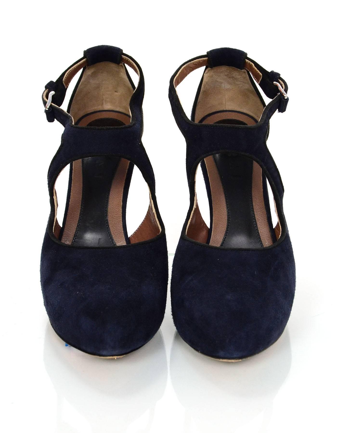 Black Marni Navy Suede Platform Pumps Sz 38