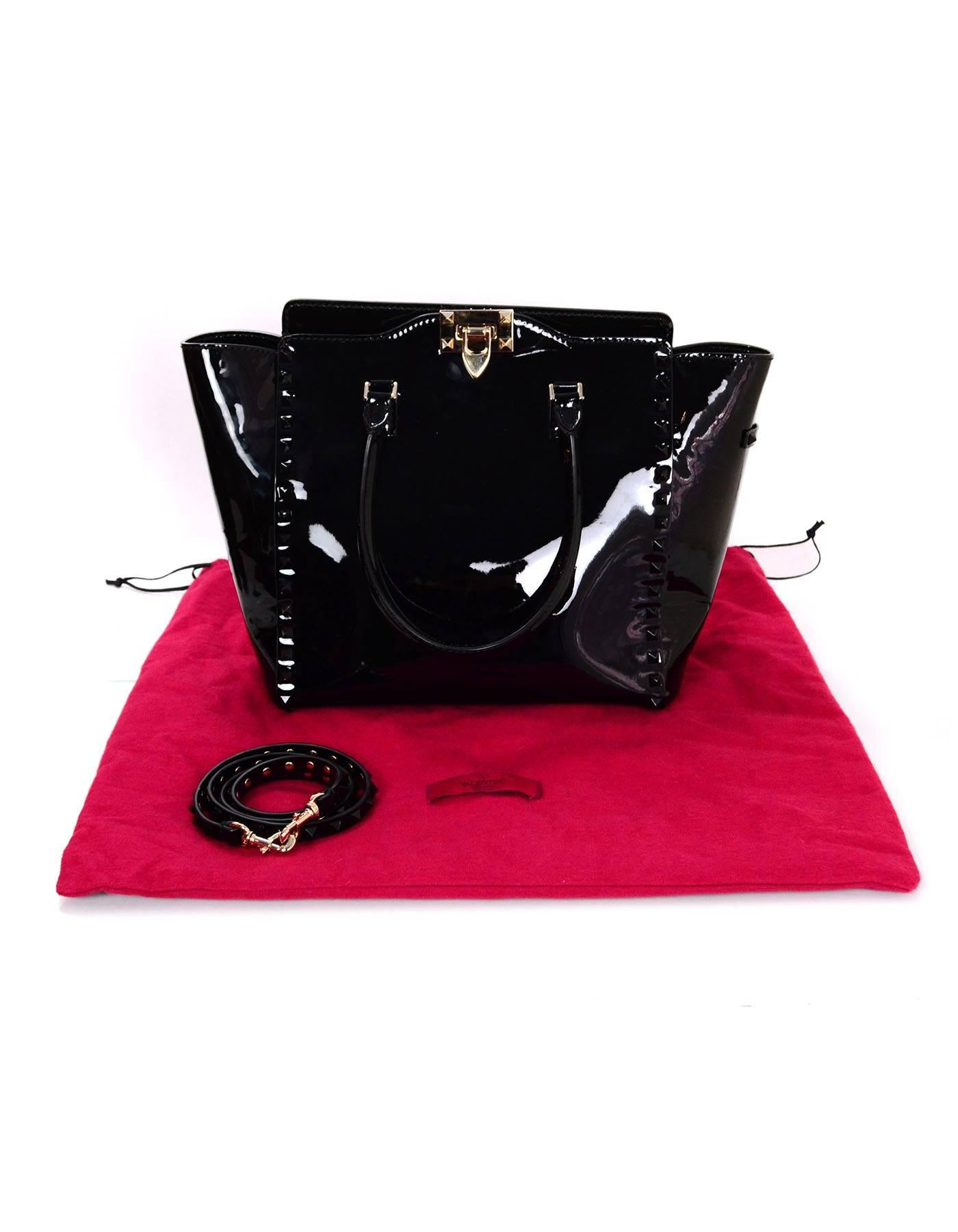 Valentino Black Patent Leather Rockstud Tote Bag 3