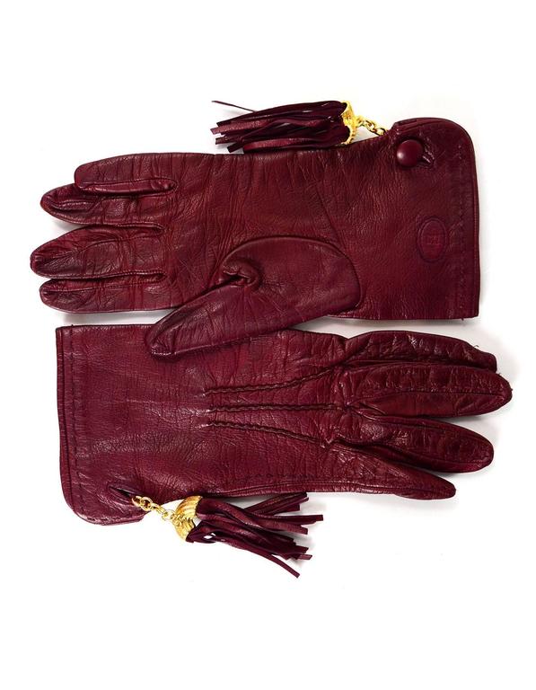 Fendi Burgundy Leather Tassel Gloves Sz 7.5 For Sale at 1stDibs